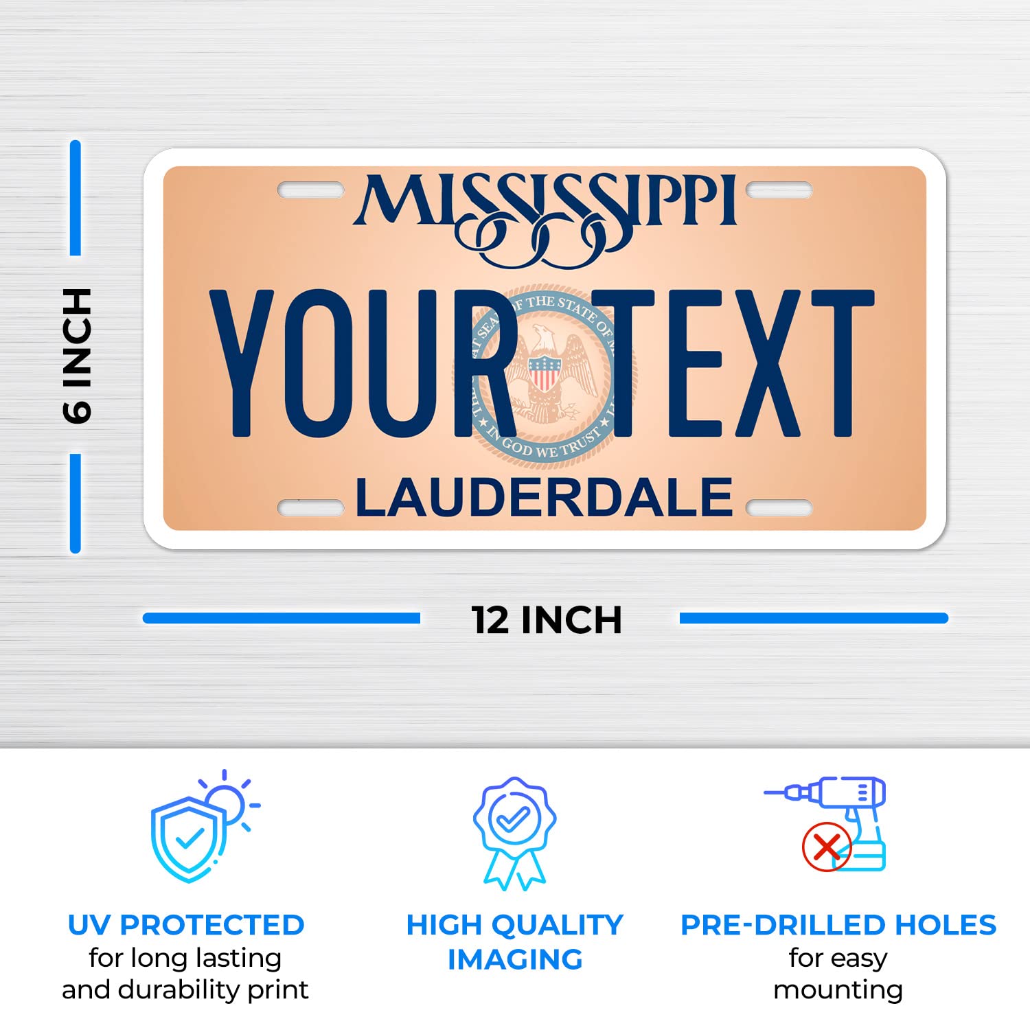 Sigo Signs Custom Mississippi License Plate - 6x12 Inches, Rust-Free Aluminum, Fade Resistant, Personalized Car Sign