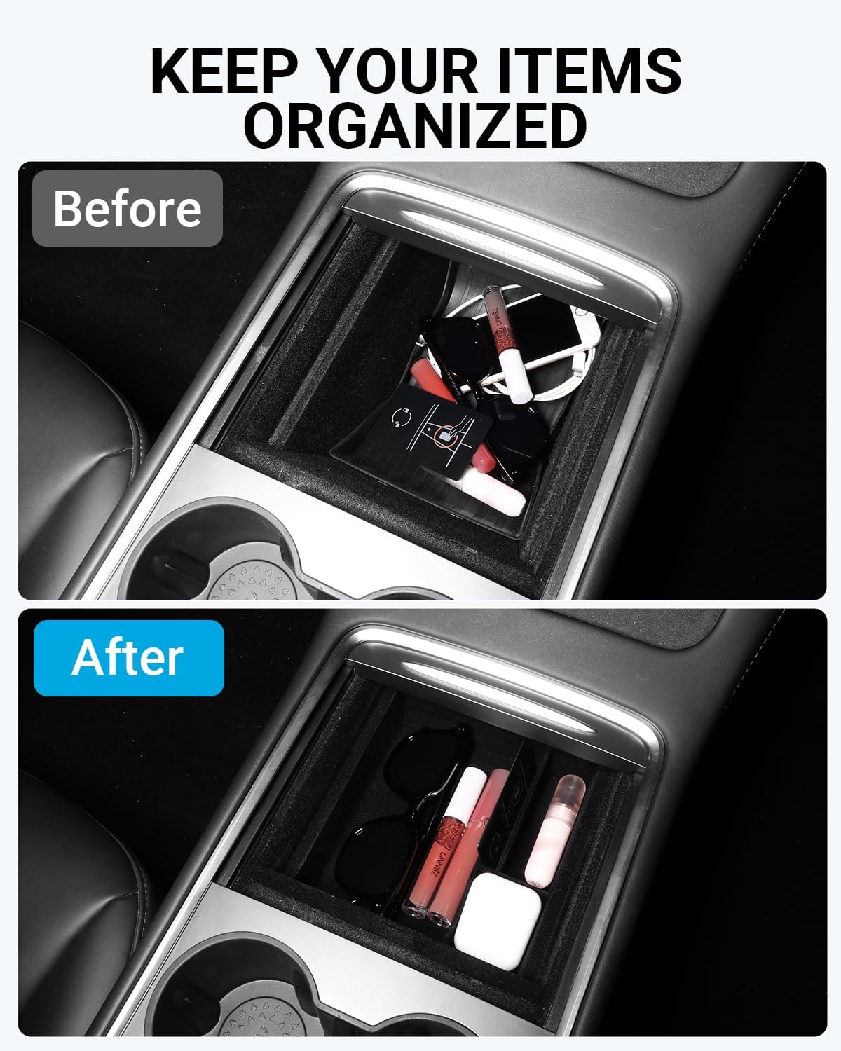 Motrobe 5Pcs Tesla Model Y 2021-2024 Model 3 2021-2023 Center Console Organizer Cup Holder Insert Behind Screen Storage Tray Flo