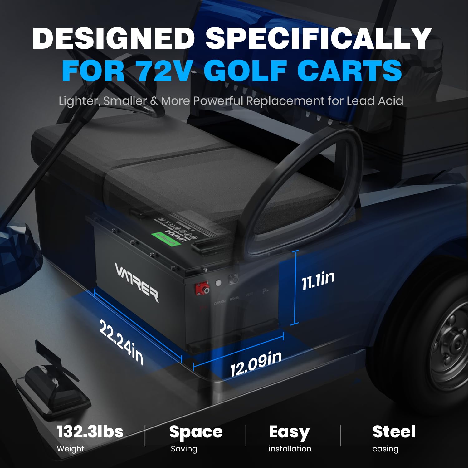 Vatrer Power 72V (70.4V) 105Ah Lithium Golf Cart Battery, Built-In 200A Bms, With Touch Monitor & Mobile App, 4000+ Cycles Lifep