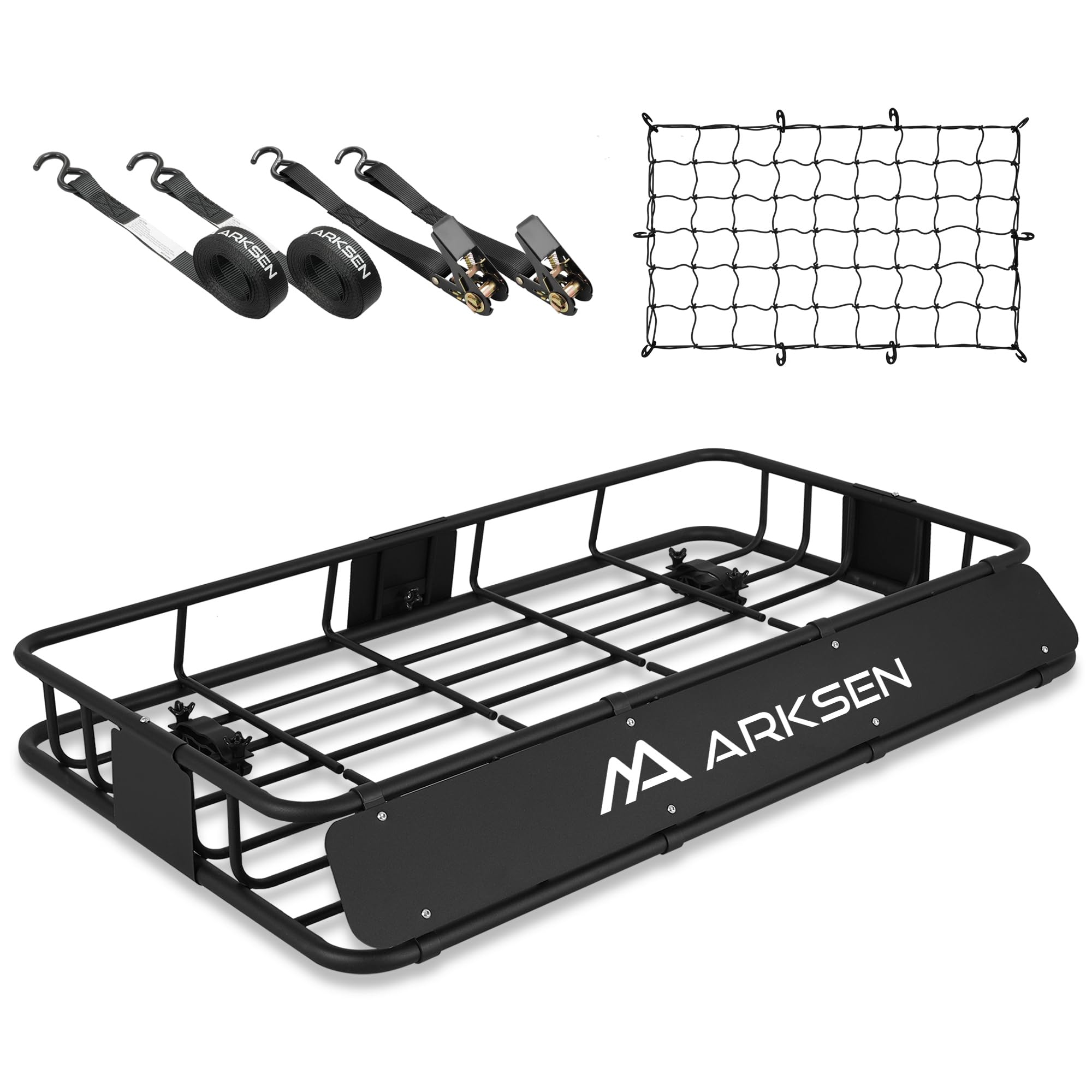 Arksen 30 X 50 X 6 Inch Universal Extra Wide 250Lb Heavy Duty Roof Rack Cargo With Ratchet Straps, Cargo Net, Car Top Luggage Ho