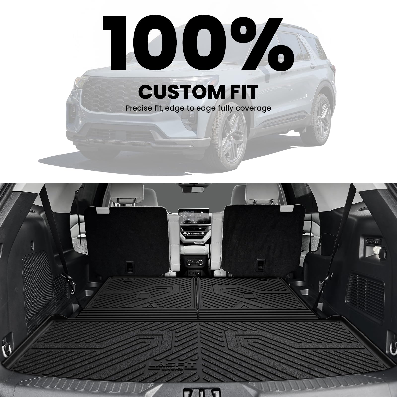 Lasfit Trunk & Backrest Mat For Ford Explorer 2020-2025, Custom Fit All Weather Protector Tpe One-Piece Design Easy Installation