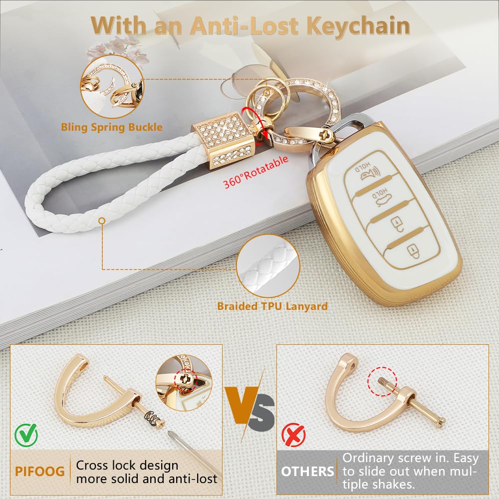 Pifoog For Hyundai Key Fob Cover 4 Button Sonata Tucson Ioniq Car Remote Keys Case Shell Protection Cute Bling Keychain Accessor