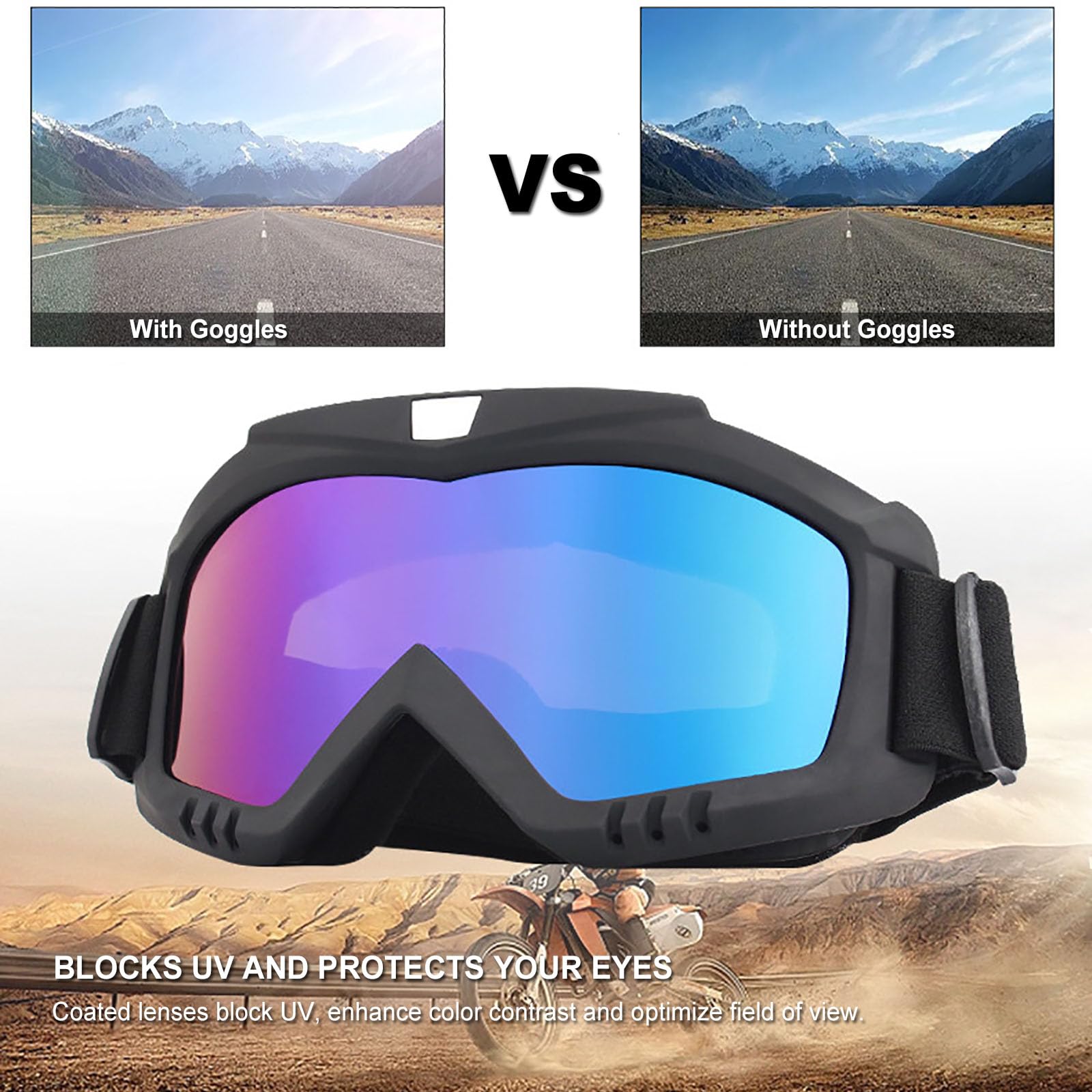 immoono 2 Pack Dirt Bike Goggles with Neck Gaiter, Motorcycle Goggles ATV Goggles Riding Goggles Ski Goggles Windproof Glasses R