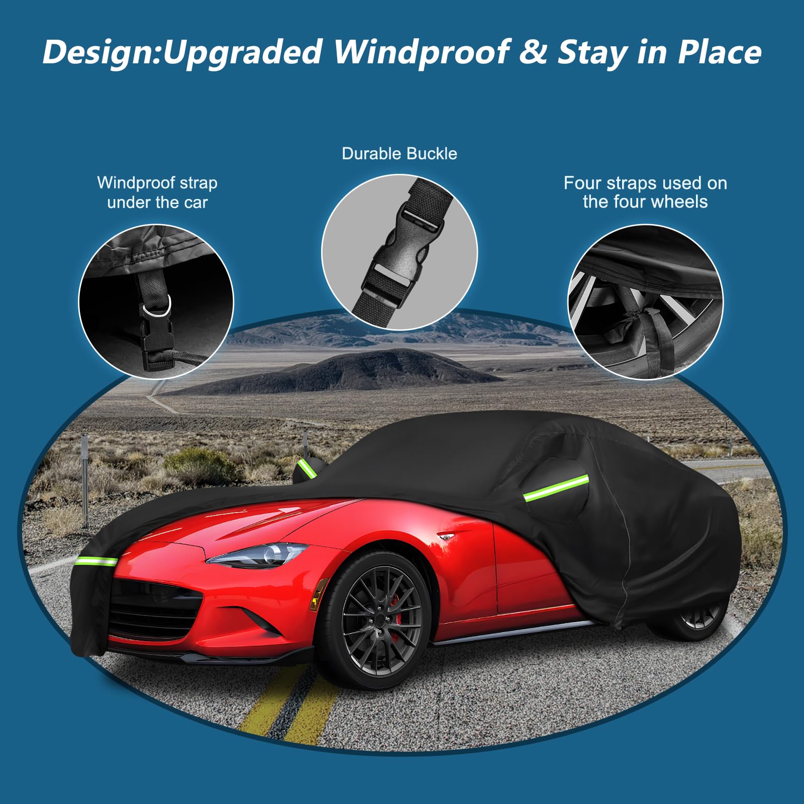 Waterproof Full Car Cover Custom Fit For Mazda Miata Mx-5 1989-2023, All Weather Outdoorwindproof Heavy Duty Protection With Zip