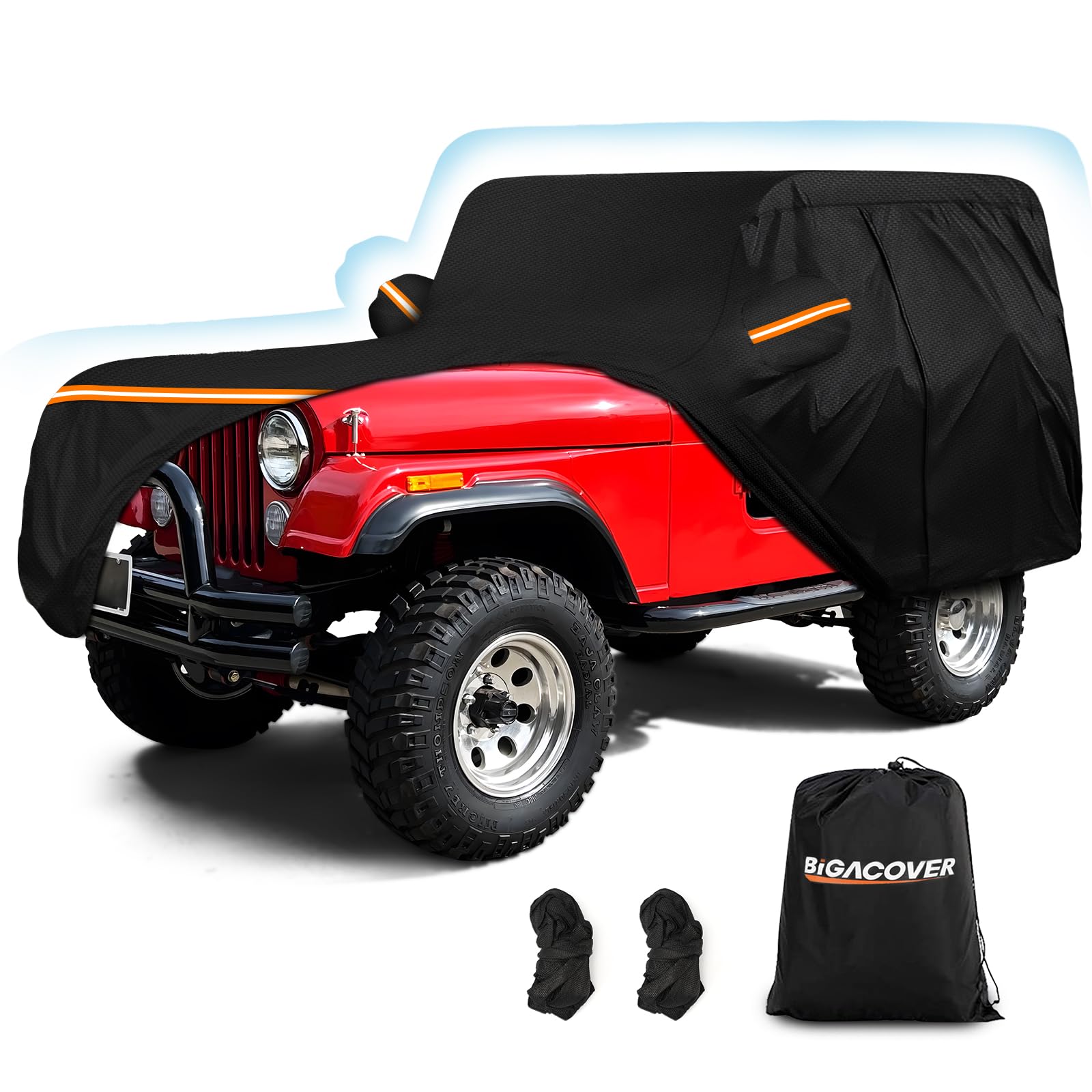 Car Cover For Jeep Cj5 1955-1983, Waterproof 210D Oxford Cloth And Cotton Cover Outdoor Full Car Covers With Zipper Windproof He