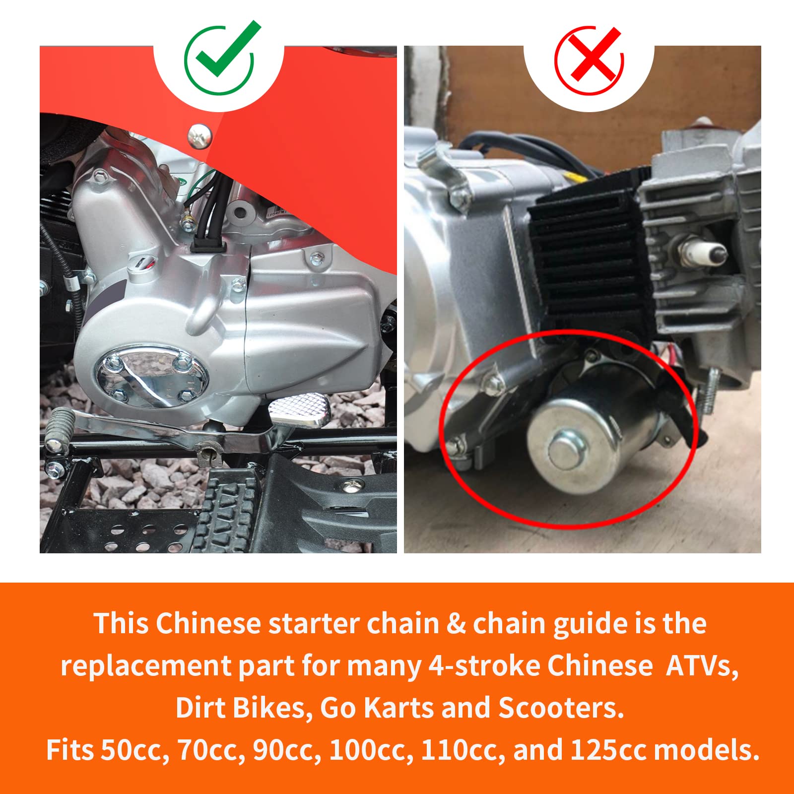 Motoqueen Starter Chain For Chinese 4-Stroke 50Cc 70Cc 90Cc 110Cc 125Cc Atv Dirt Bike Go Kart 25H 62 Links