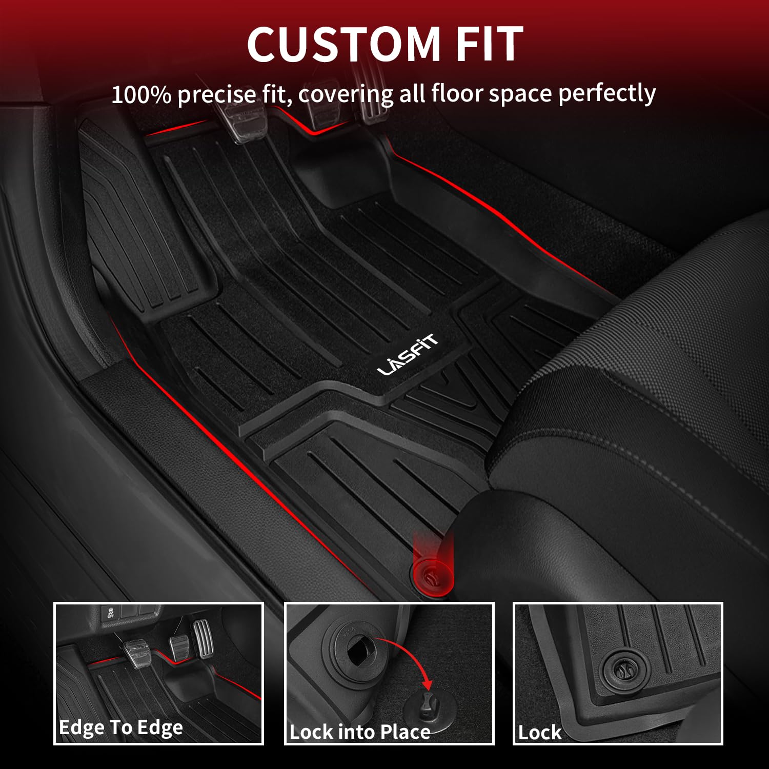 Lasfit Floor Mats And Trunk Mat For Honda Civic 2025 2024 2023 2022 Sedan (Fits Rear Seats With Or Without Usb Ports), All Weath
