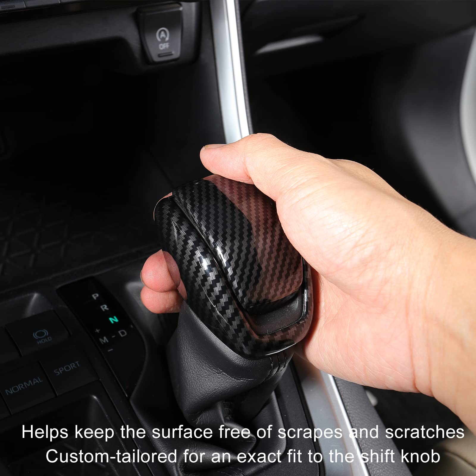 Yakaney For Totoya Rav4 2019-2025 Gear Shift Knob Cover, Carbon Fiber Grain Interior Protective Gear Shift Trim For Toyota Highl