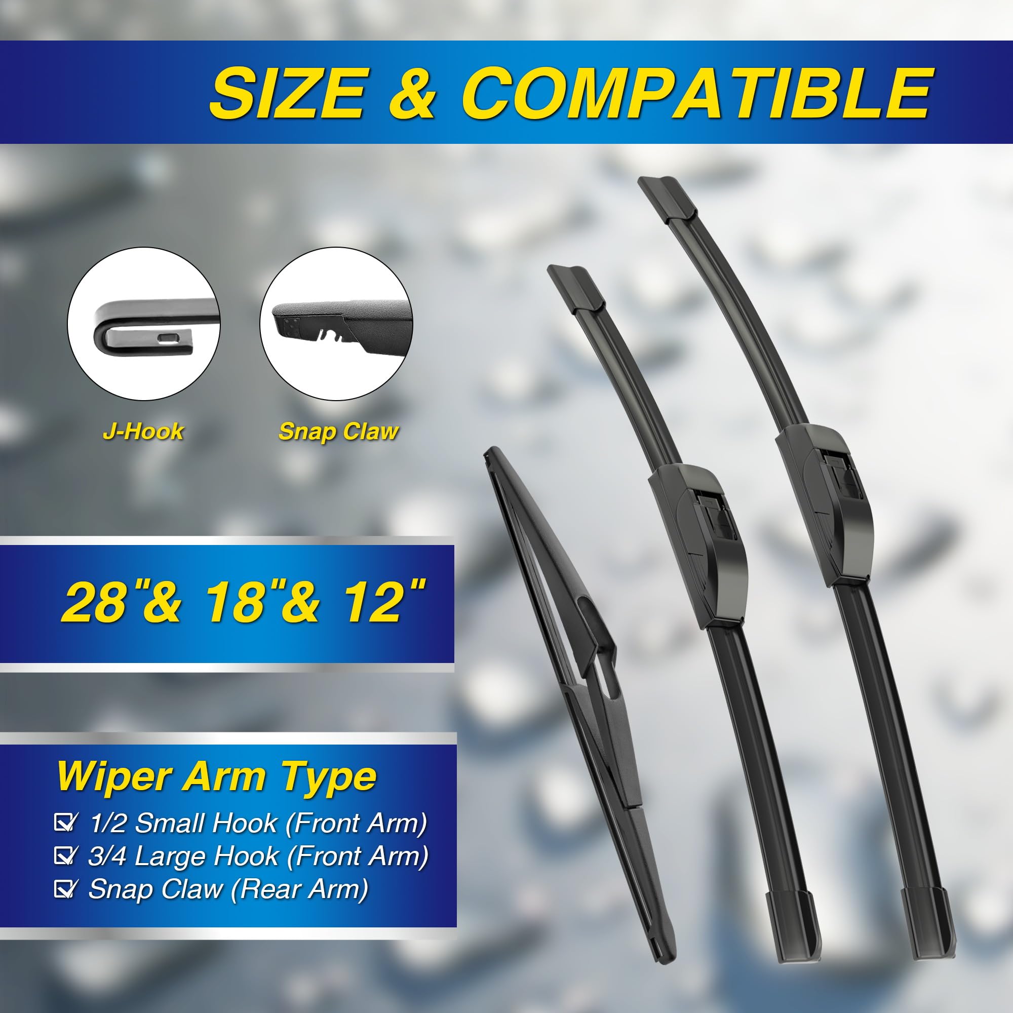 5 PLUS Silicone Windshield Wipers for 2017-2022 NISSAN Rogue Sport - Set of 3 (28"/18"/12") Replacement Wiper Blades