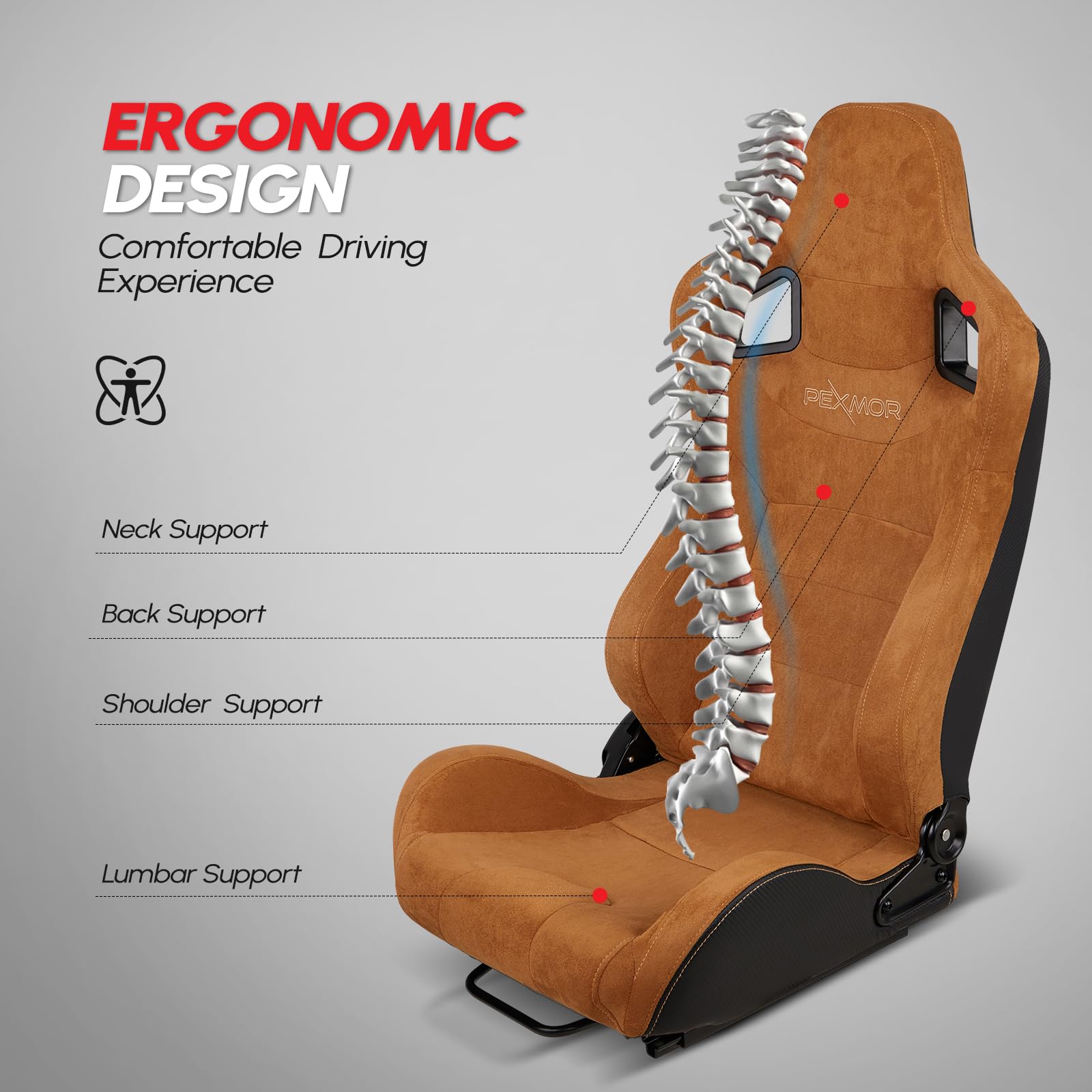 PEXMOR 2 Pcs Reclinable Universal Racing Bucket Seats w/Dual Slider, PU & Carbon Leather Adjustable Race Seats for Cars, Driver