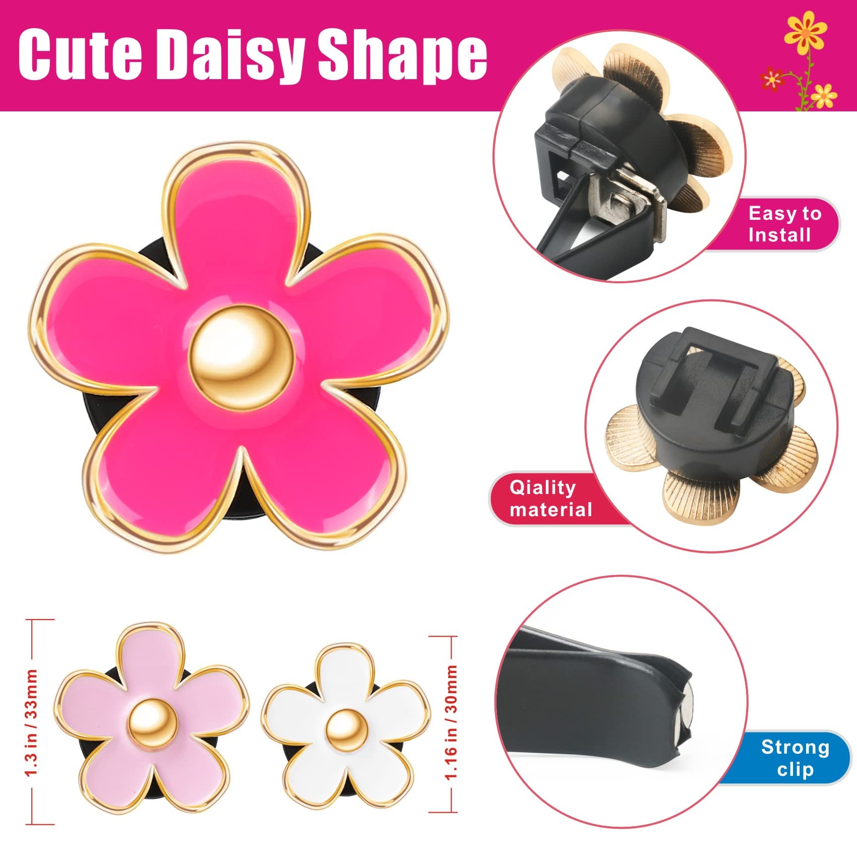Pink Car Accessories For Women Teen Girls 6Pcs Cute Auto Scent Air Fresheners Vent Clips Girly Daisy Flower Decorations Interior