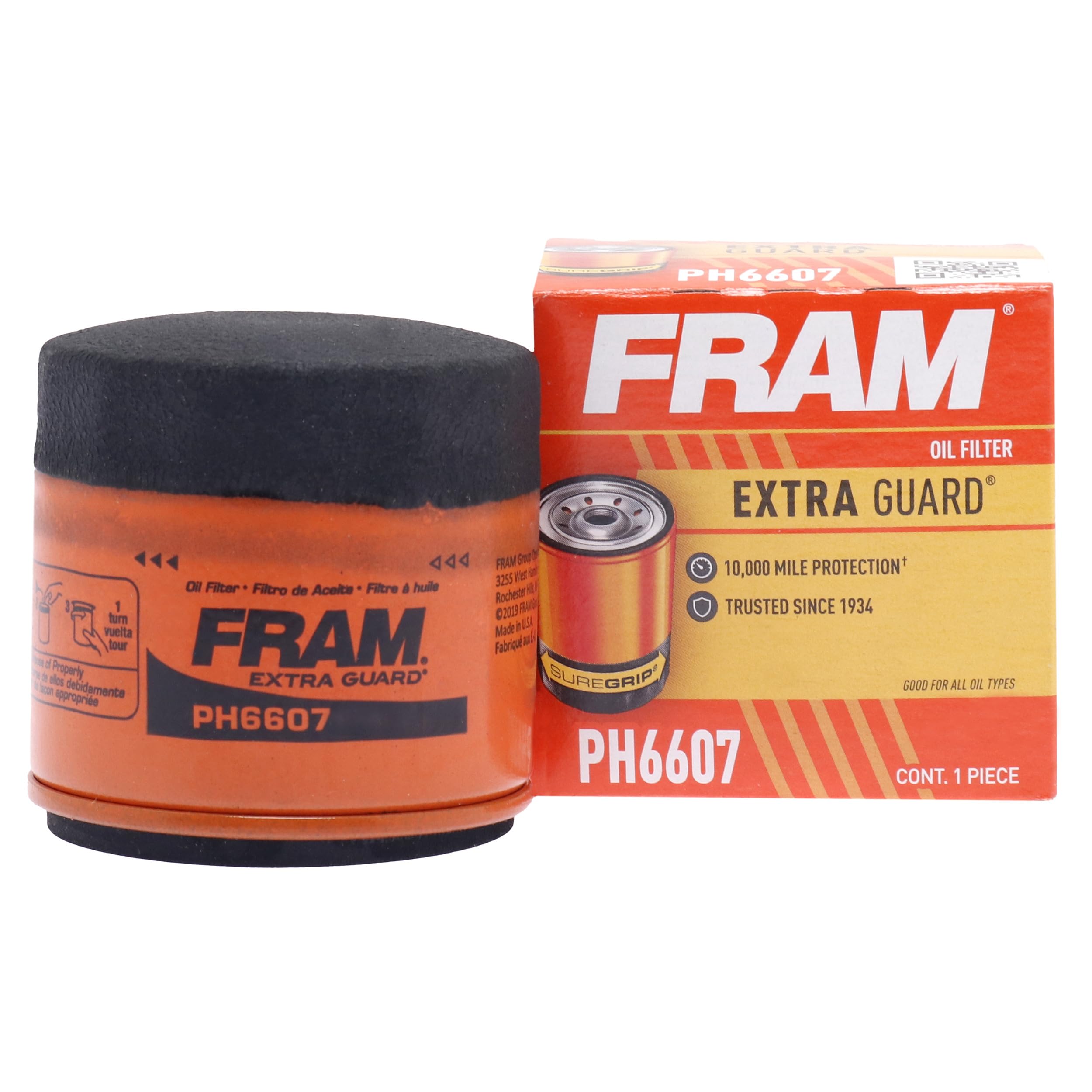 Fram Extra Guard Ph6607, 10K Mile Change Interval Spin-On Oil Filter, Black