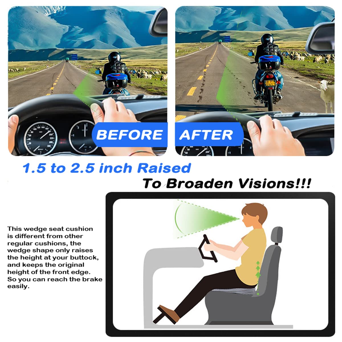 Car Wedge Seat Cushion For Car And Truck Seat Office Chair Wheelchair - Memory Foam Seat Pad For Sciatica Tailbone Pain Relief