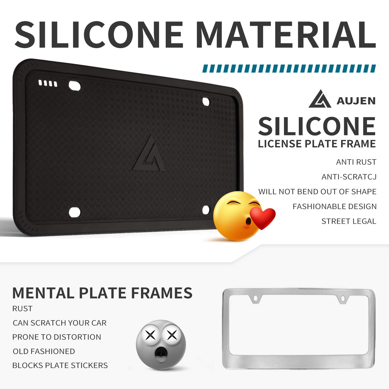 Aujen Silicone License Plate Frames, 1 Pack Car License Plate Cover, Universal Us Car Black License Plate Bracket Holder. Rust-P