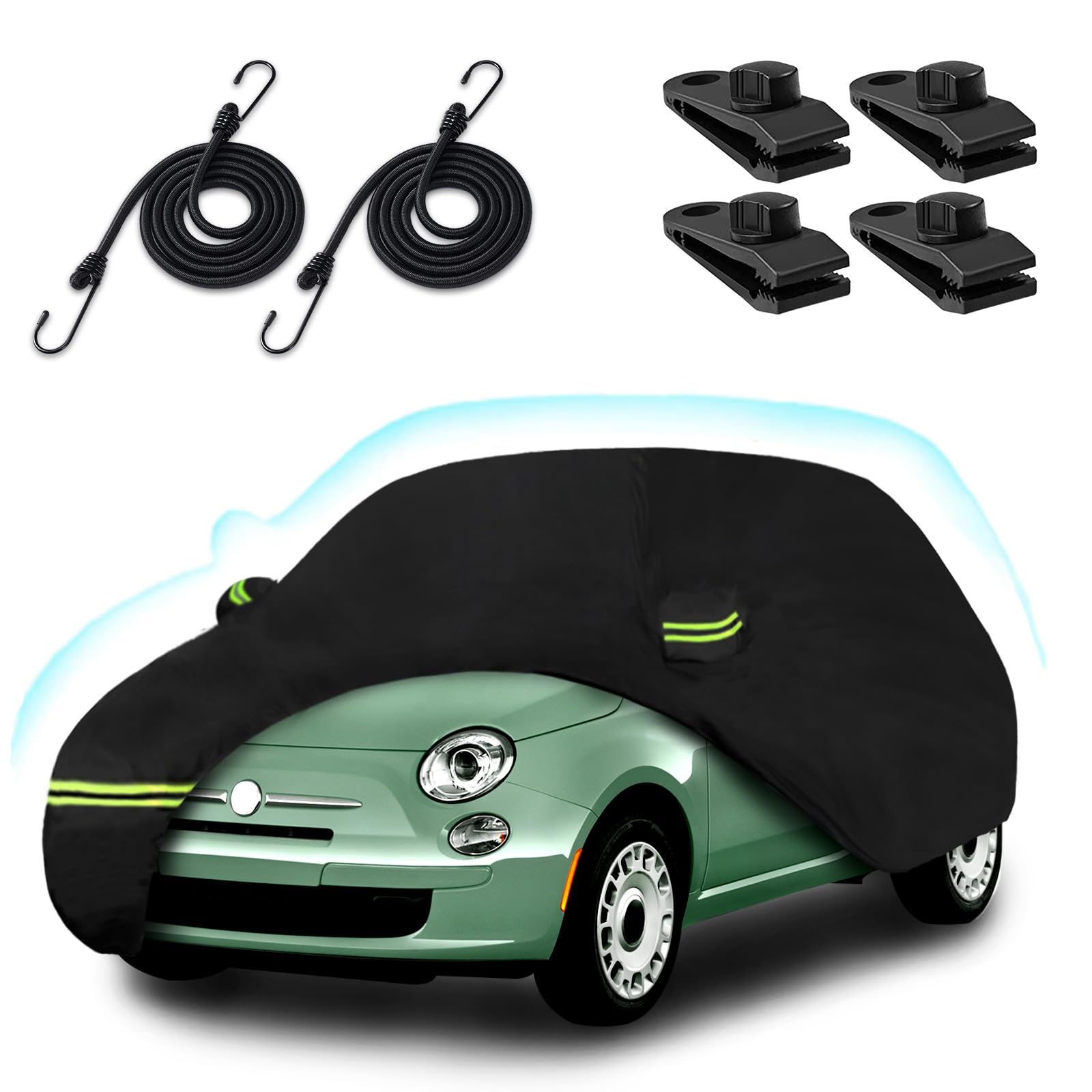 Car Cover For 2007-2025 Fiat 500/500C/500E Abarth/New Fiat 500 (Hatchback/Cabrio/3+1), 210T Waterproof Sun Rain Dust Snow Protec