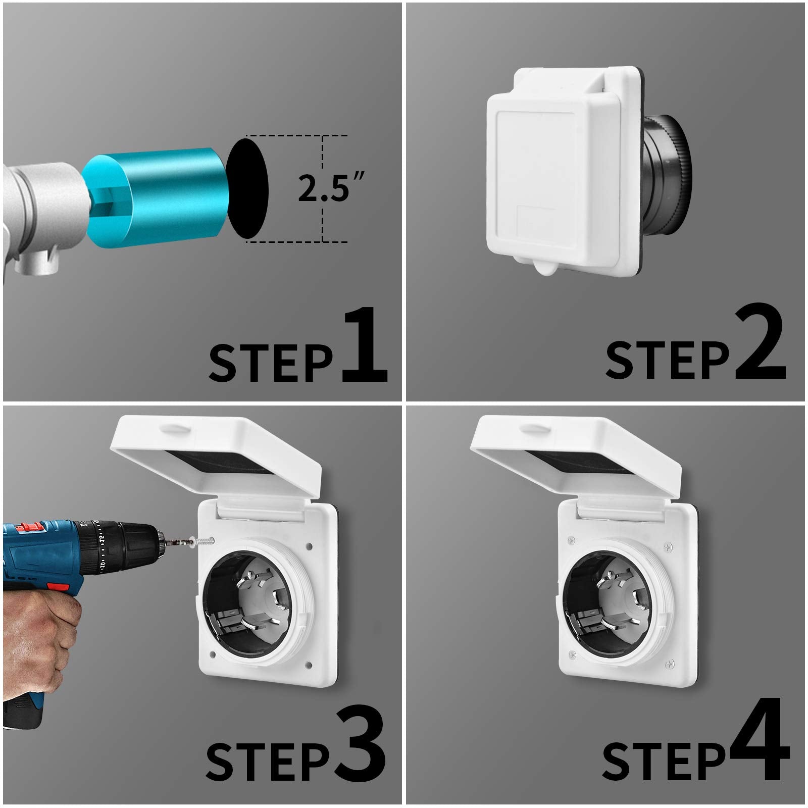 Rvguard 50 Amp 125/250V Marine Power Inlet Male Inlet Power Socket For Trailer, Boat, Rv Power Inlet, White