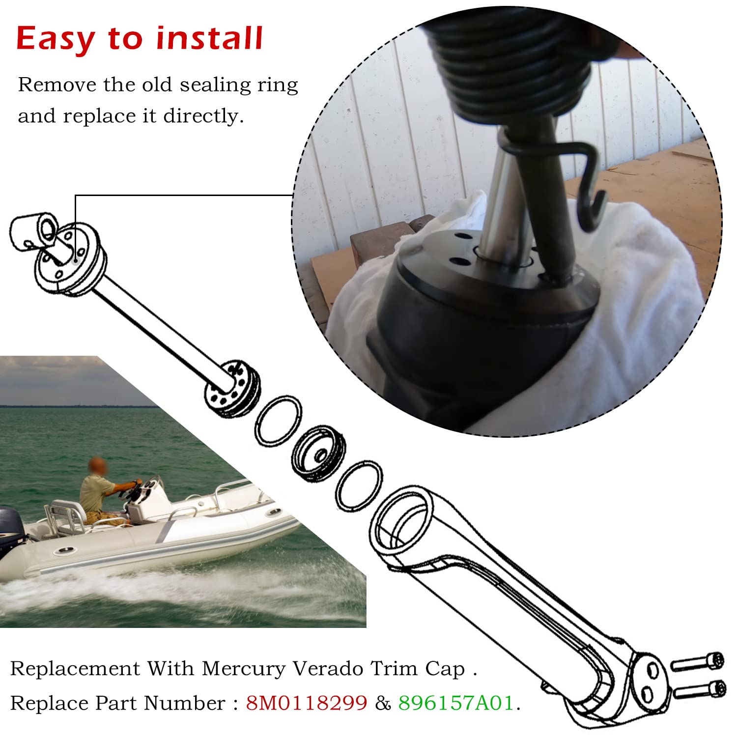 Black Outboard Verado Trim Cap For Mercury Outboard 8M0118299 896157A01 6-Cylinder. 200Hp 225Hp 250Hp 275Hp 300Hp(Pack Of 2)