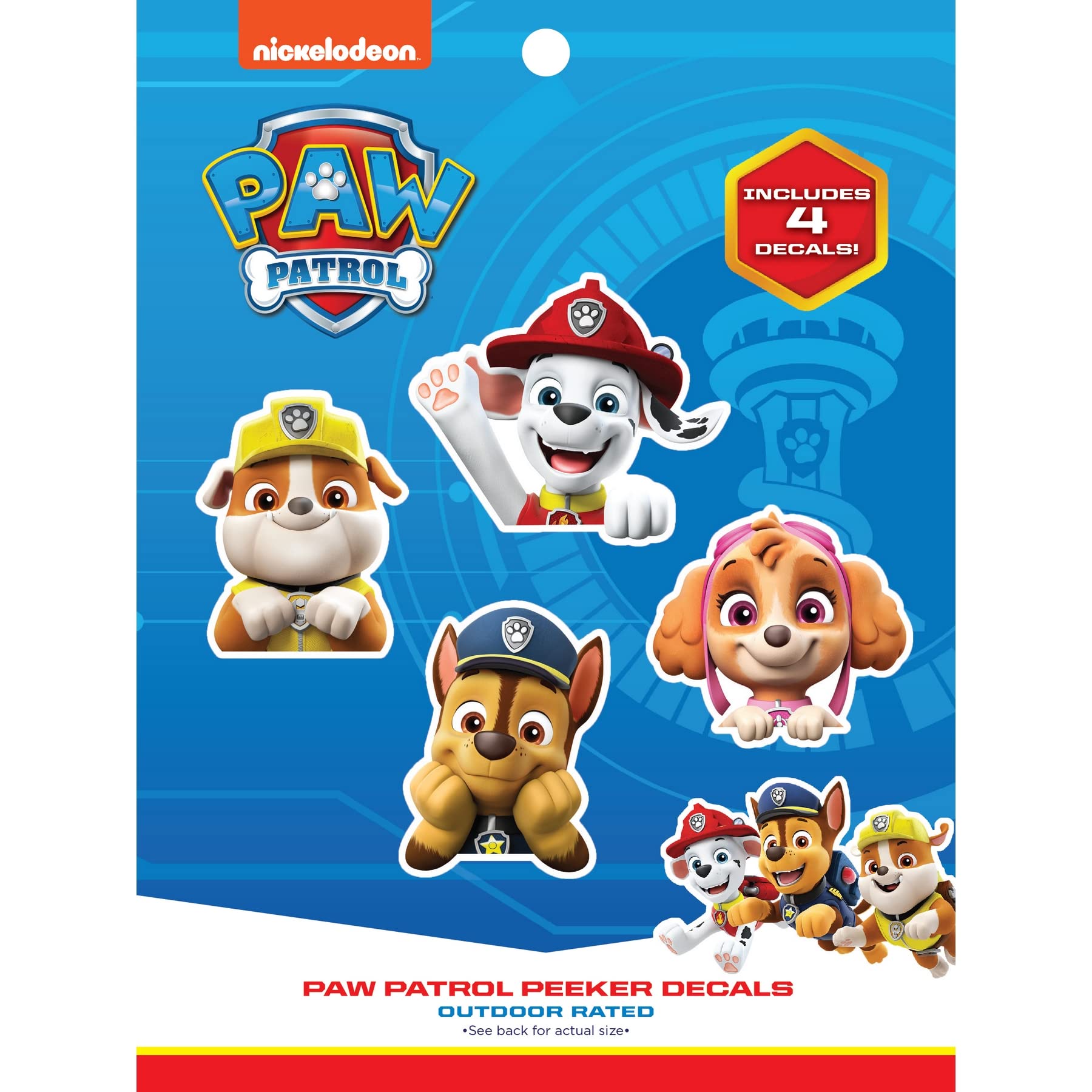 Wall Palz Nickelodeon Paw Patrol Peeking Vinyl Decals - Set Of 4 - Officially Licensed For Kids And Adults - Wall, Car, Water Bottle, Skateboard