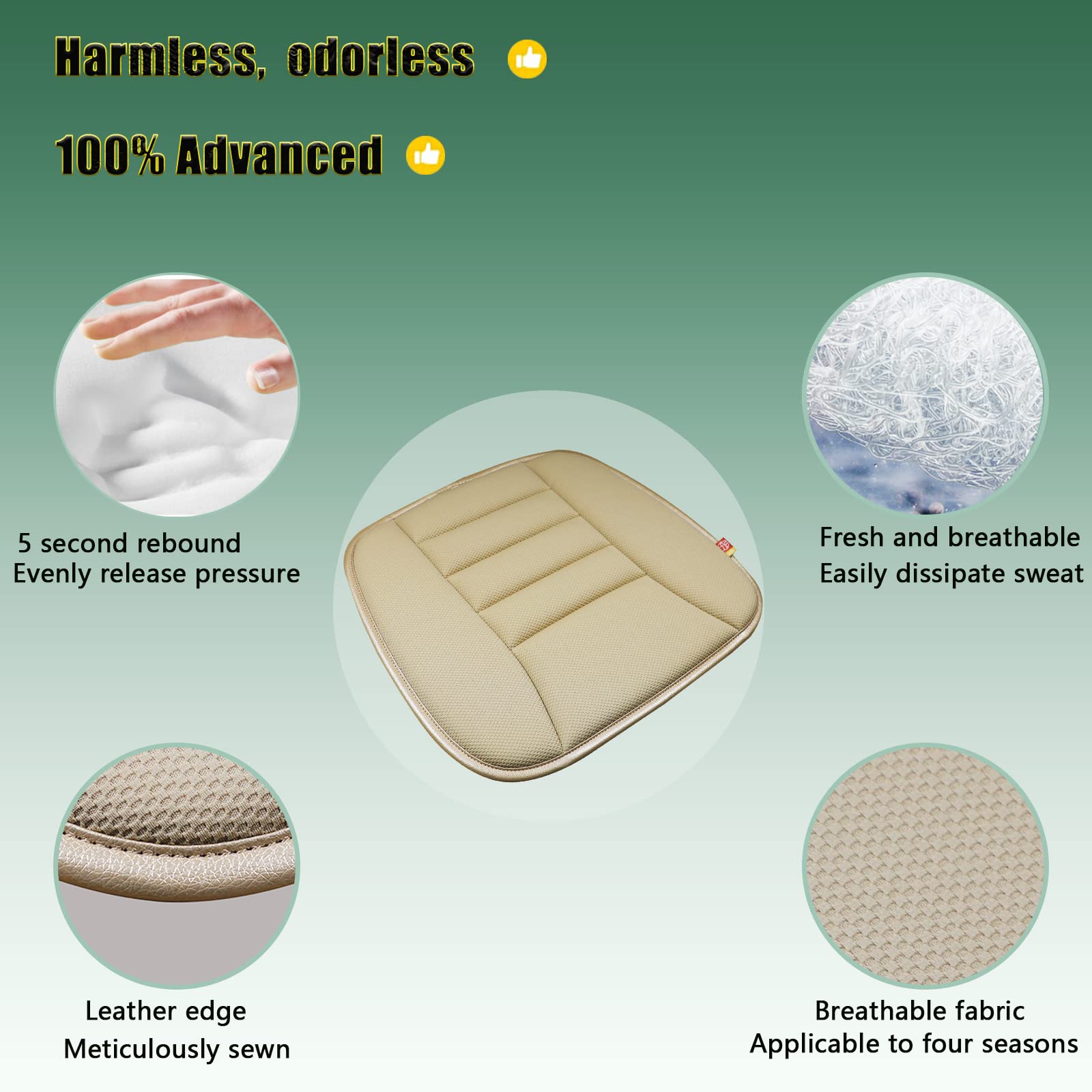 Raorandang Car Seat Cushion Pad For Home Use Car Driver Seat Office Chair Memory Foam Seat Cushion(Khaki)