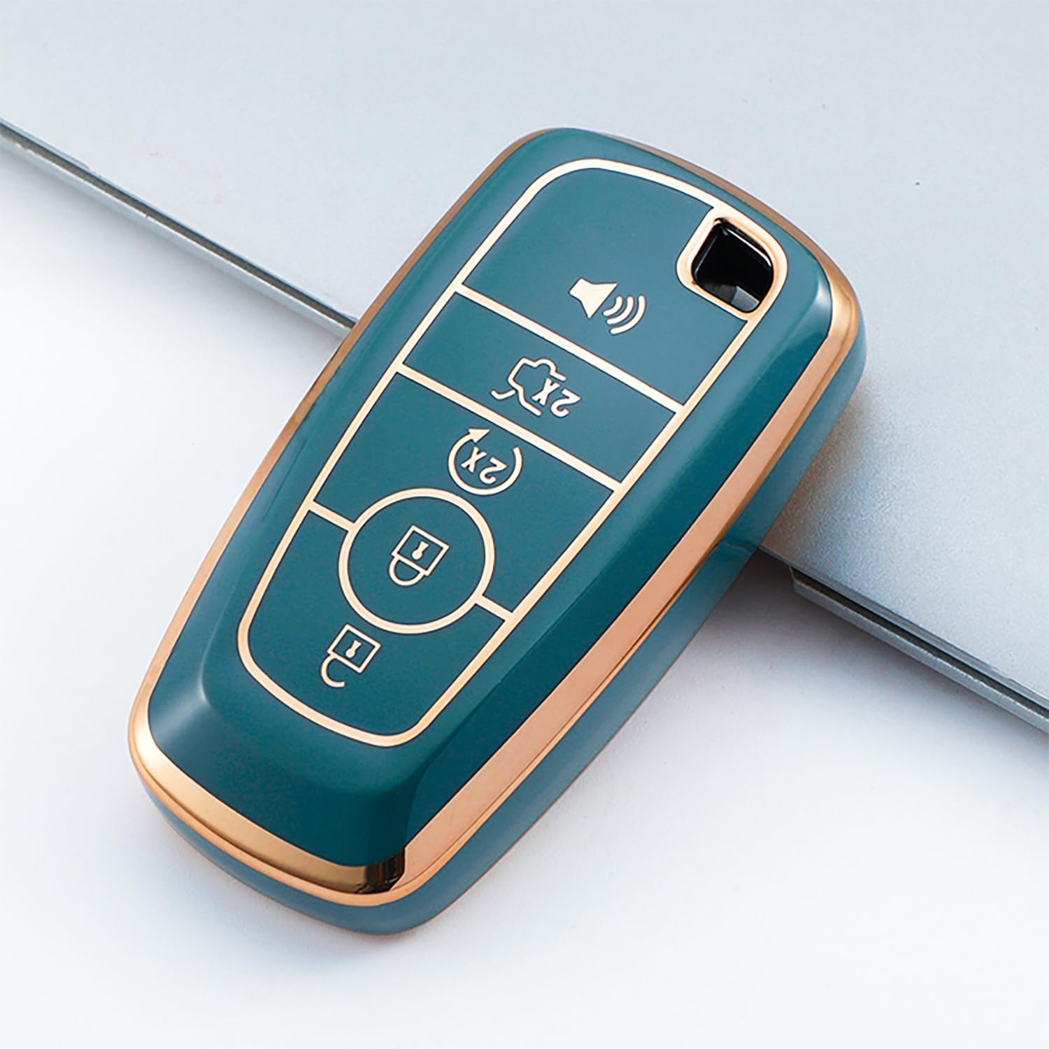 OLLEN Key Fob Cover with Leather Keychain, Fit for Ford Fusion Escape Expedition Explorer Edge Maverick Mustang Ranger F150 F250