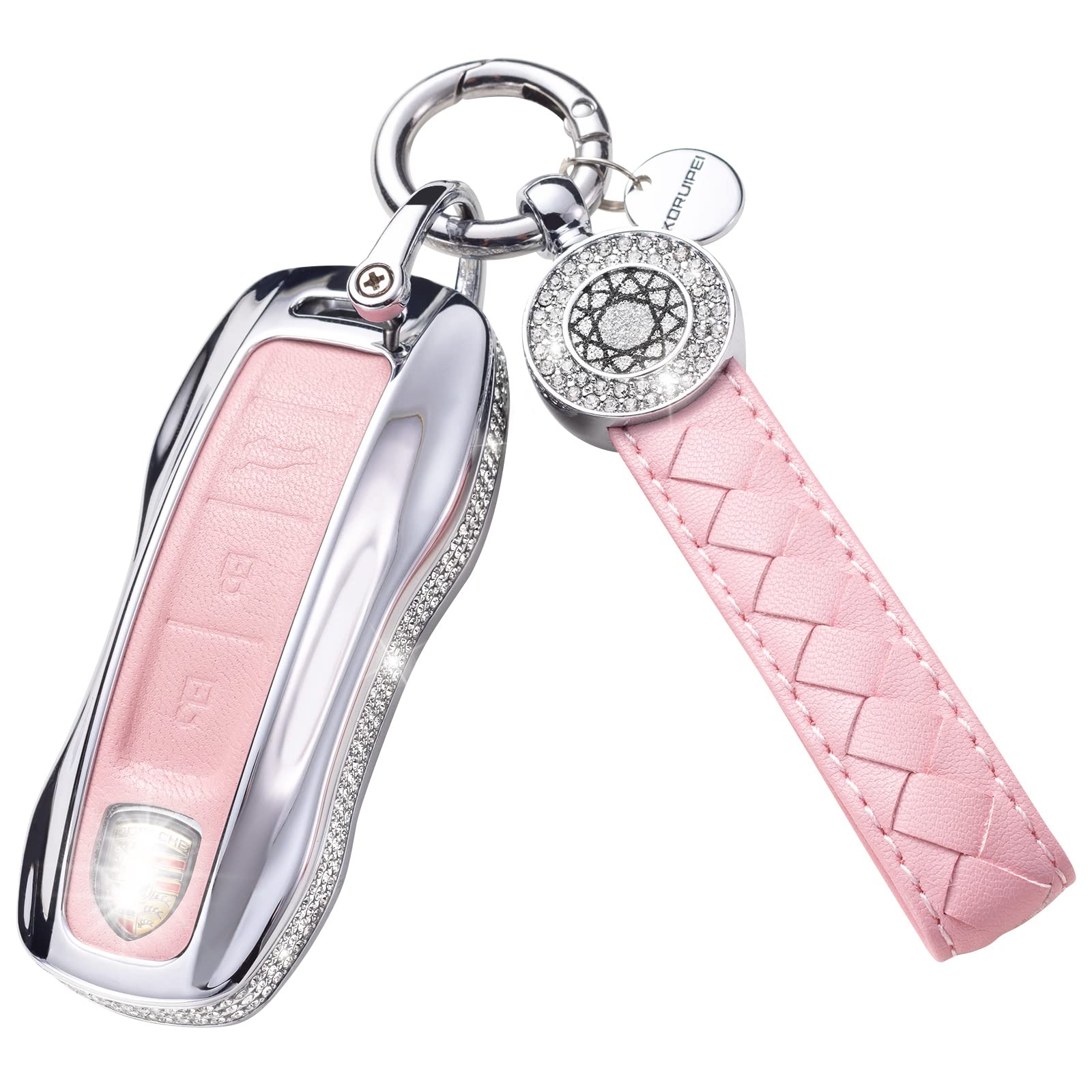 Ruabiban For Porsche Key Fob Cover With Keychain, Pink Key Case Protection Shell Compatible With Porsche Cayenne 911 Taycan Pana
