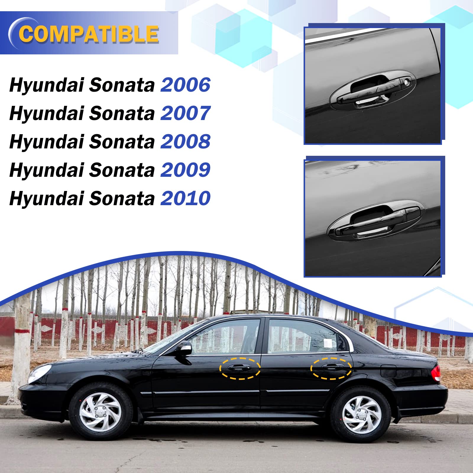 X4Xz 4Pcs Front Rear Left Right Exterior Door Handle Driver Passenger Side For 2006-2010 Hyundai Sonata 826513K000