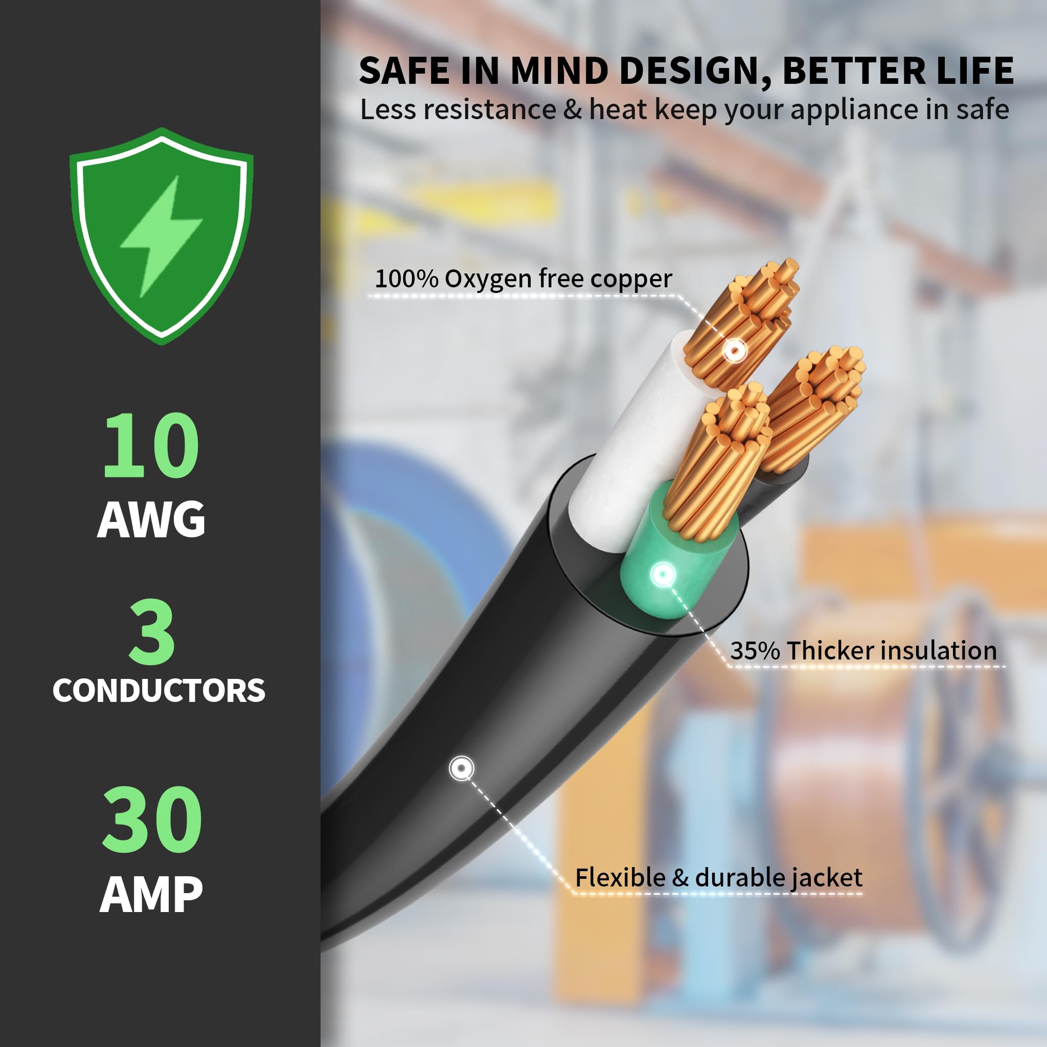 Powgrn 30 Amp Rv Extension Cord 15 Ft Outdoor With Grip Handle, Flexible Heavy Duty 10/3 Gauge Stw 3 Prong Rv Power Cord With Ca