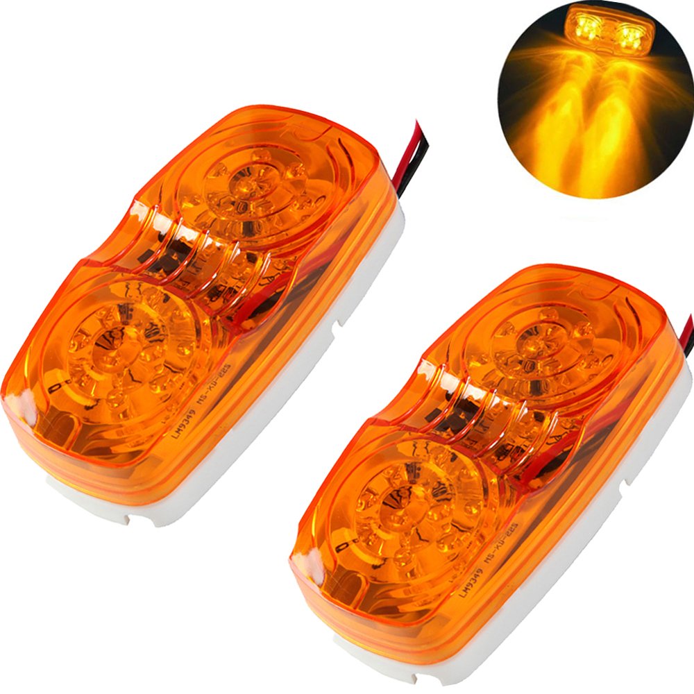 New Sun 4 Pcs Amber & Red 10 Led Trailer Side Marker Light, Bullseye/Tiger Eye/Double Bubble Clearance Light, 12V 4X2 Rectangula