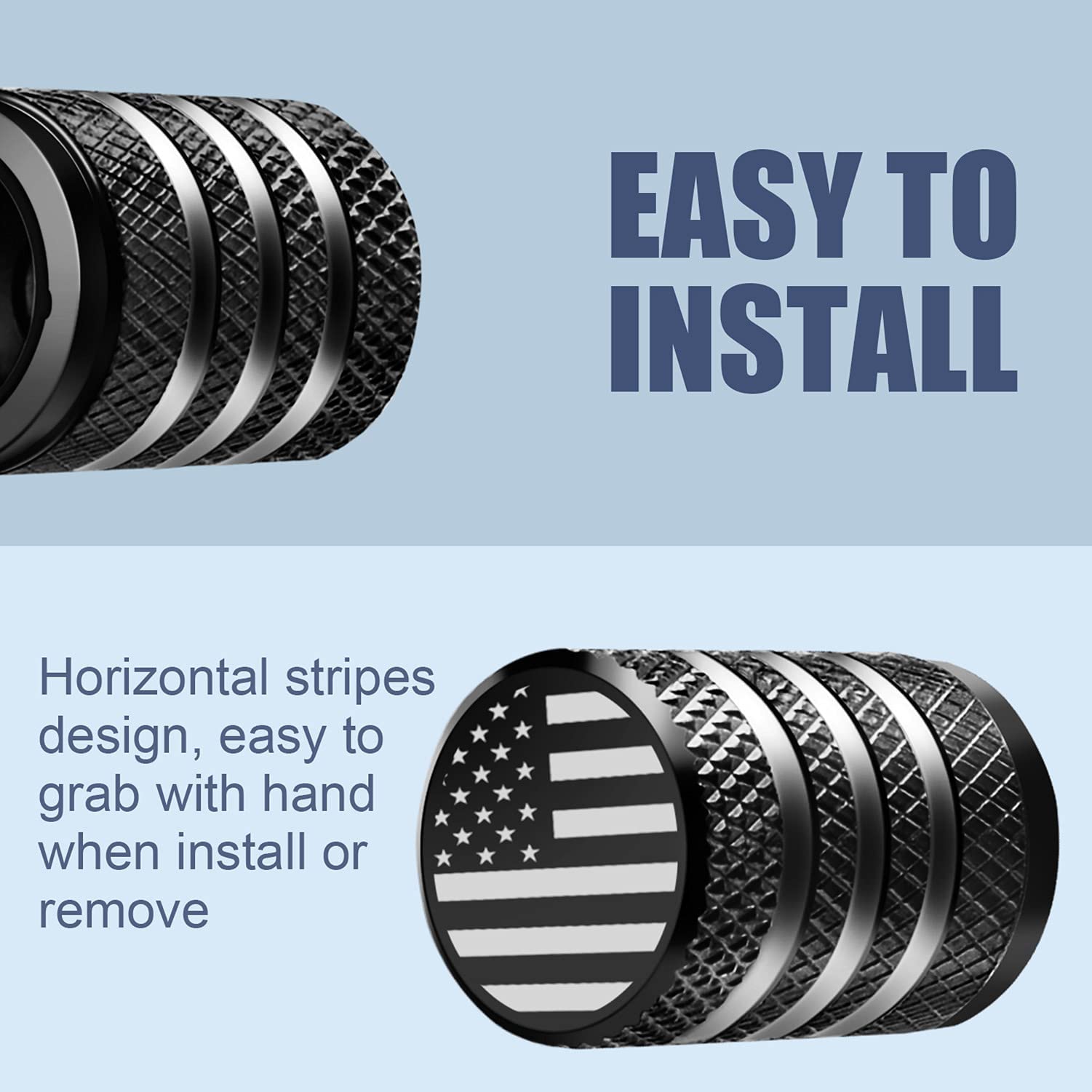 Tire Valve Stem Cap Cover - (5 Pack) Tire Air Cap Metal With Plastic Liner Corrosion Resistant Leak-Proof American Flag For Car Truck Motorcycle Bike Black