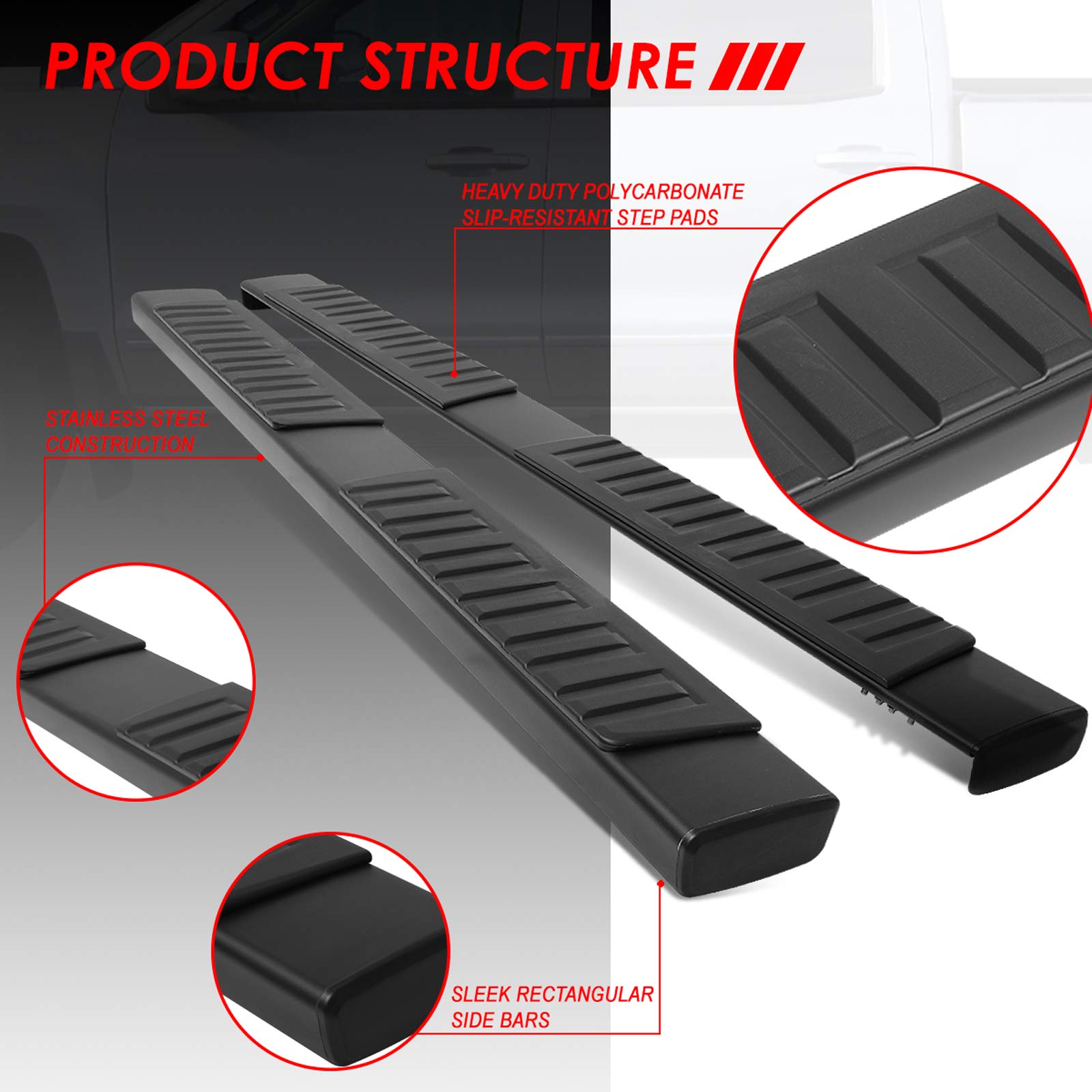 Auto Dynasty 6.7 Inches Side Step Nerf Bar Running Boards Compatible With Silverado Sierra 1500 2500Hd 3500Hd Crew Cab 07-19, St