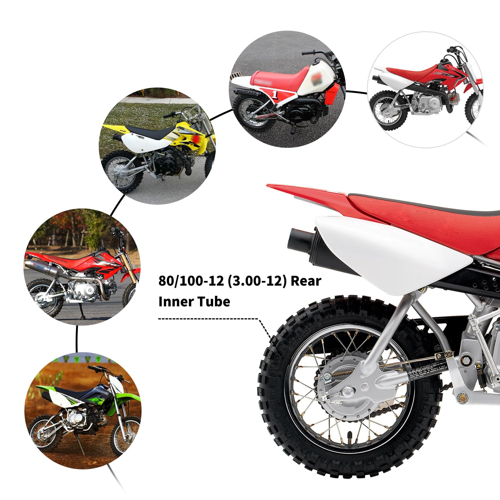 Fvrito 2.75 3.00-12 3.00X12 80/100-12 Inner Tube For Xr Crf 50 70 Kawasaki Klx 110 Kx60 Suzuki Drz110 Ds80 Jr80 Rm50 Rm60 Ttr90 110E Pw80 90-125Cc Off Road Motocross Pit Dirt Bike 2 Pack