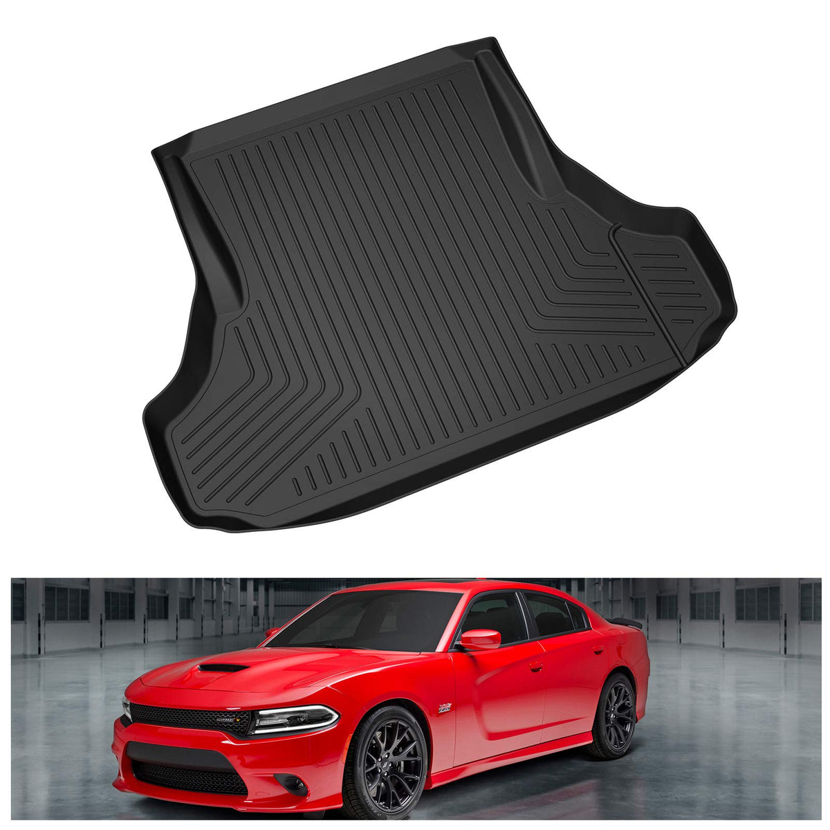 Kiwi Master Cargo Trunk Mat Compatible For 2011-2023 Dodge Charger/Chrysler 300 Accessories All Weather Trunk Liner Tpe Slush Ma
