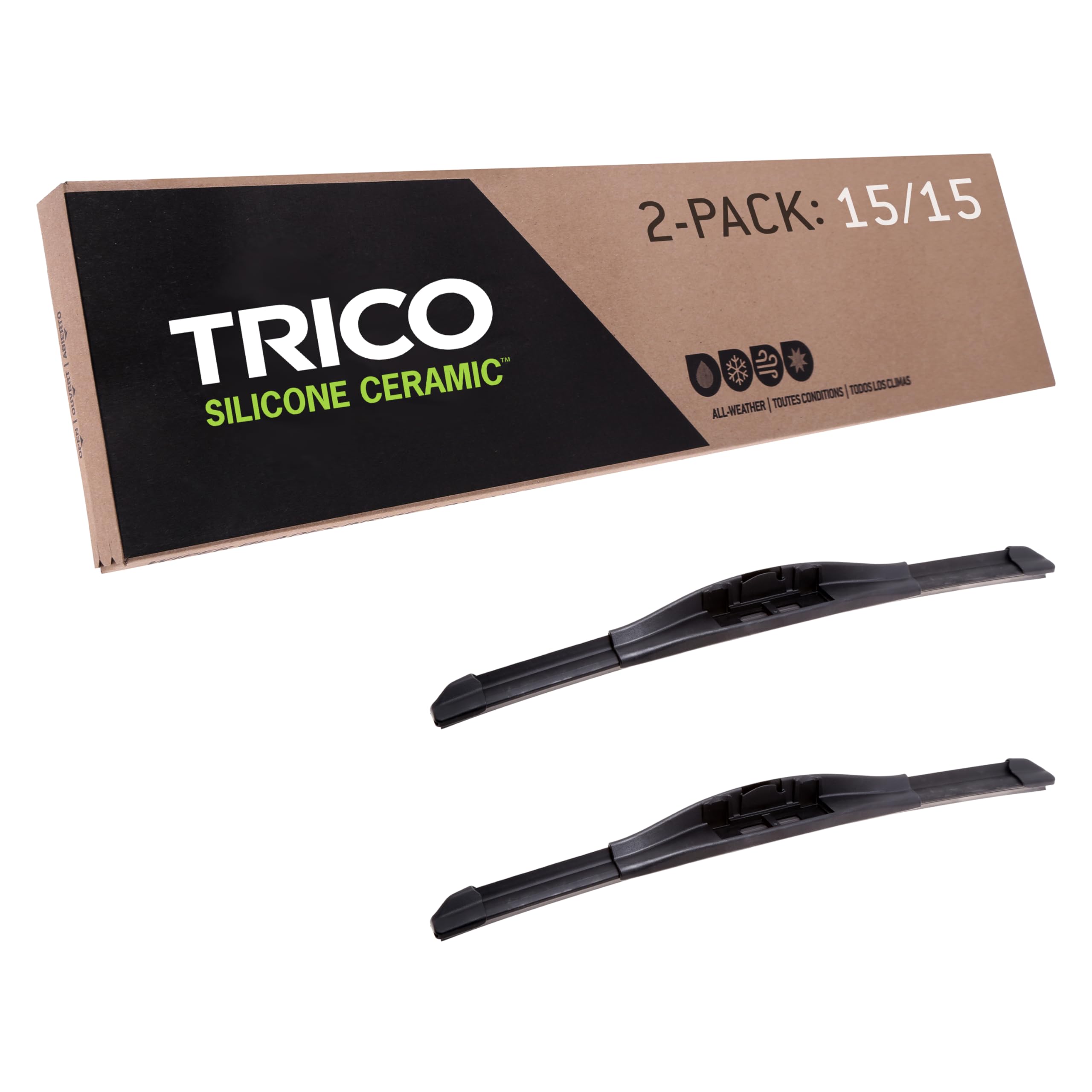 Trico Silicone Ceramic Coated 15'' + 15'' Super Premium Automotive Replacement Windshield Wiper Blades (Set Of 2), Passenger And