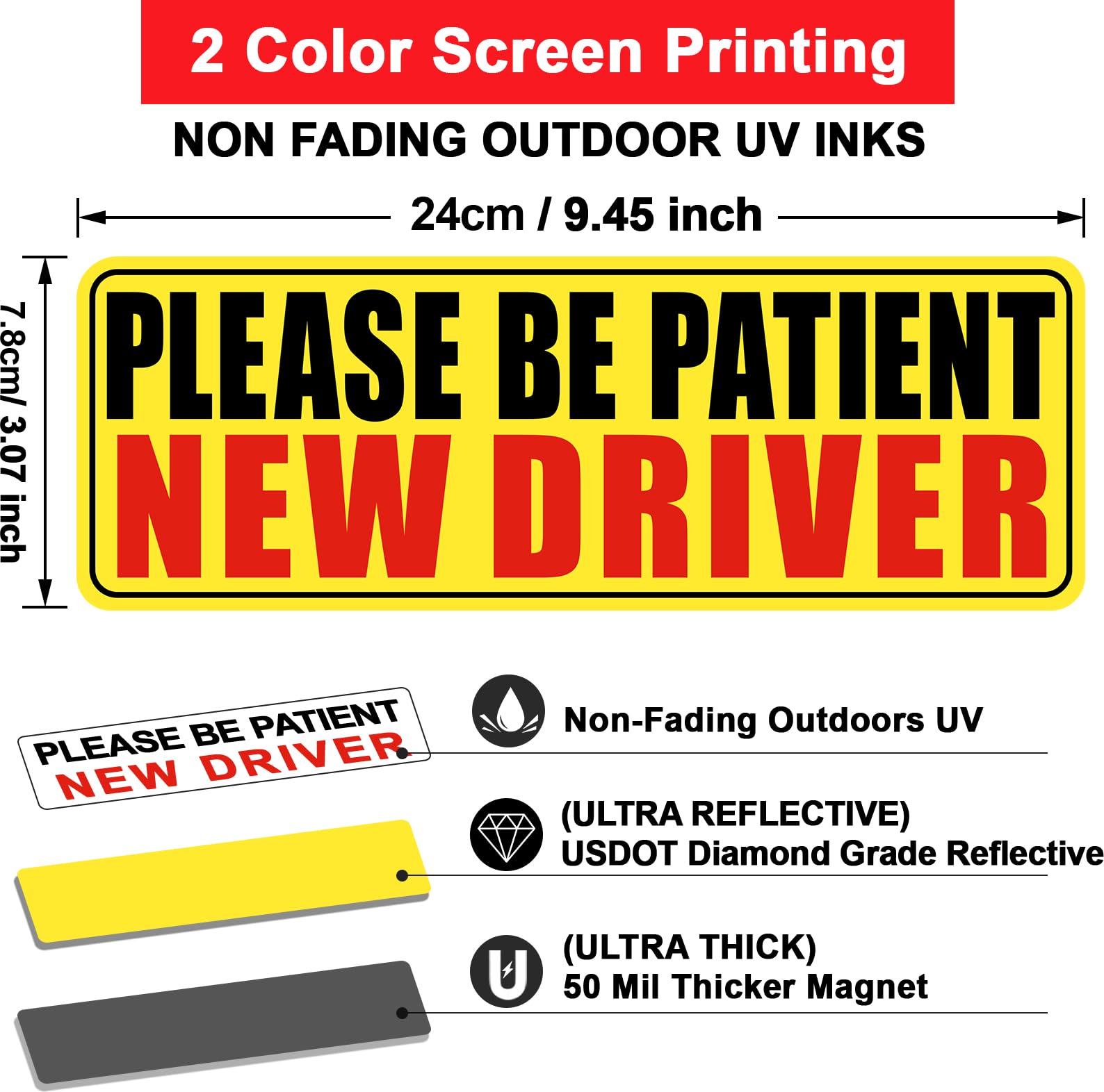 Psler 4 Pcs New Driver Magnet For Car - Student Driver Car Magnet Funny Safety Warning Magnetic Reflective Reusable Signs For Te