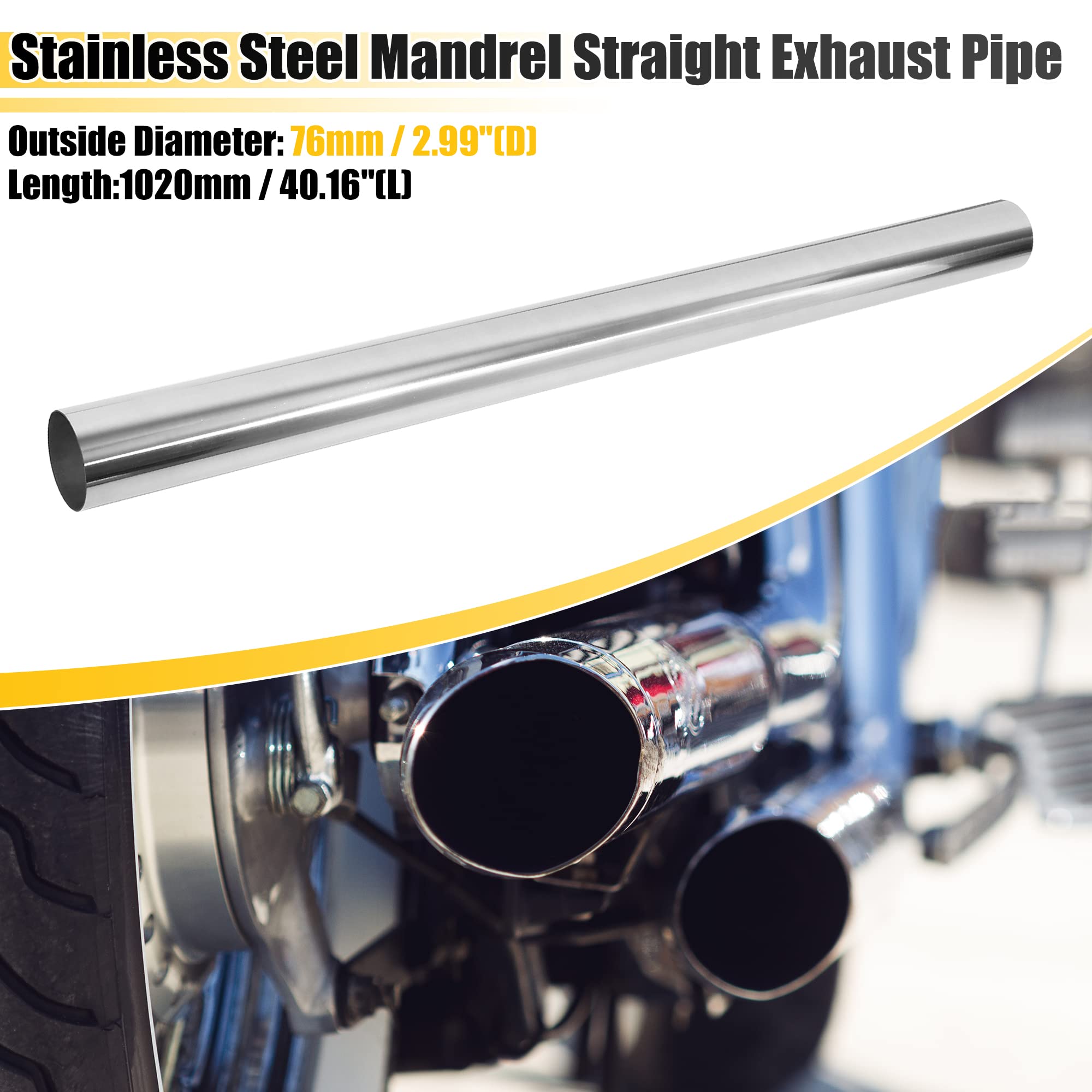 X AUTOHAUX Straight 3'' OD 40'' Length DIY Custom Mandrel Exhaust Pipe 3 Inch Tube Pipe T304 Stainless Steel Universal Fit