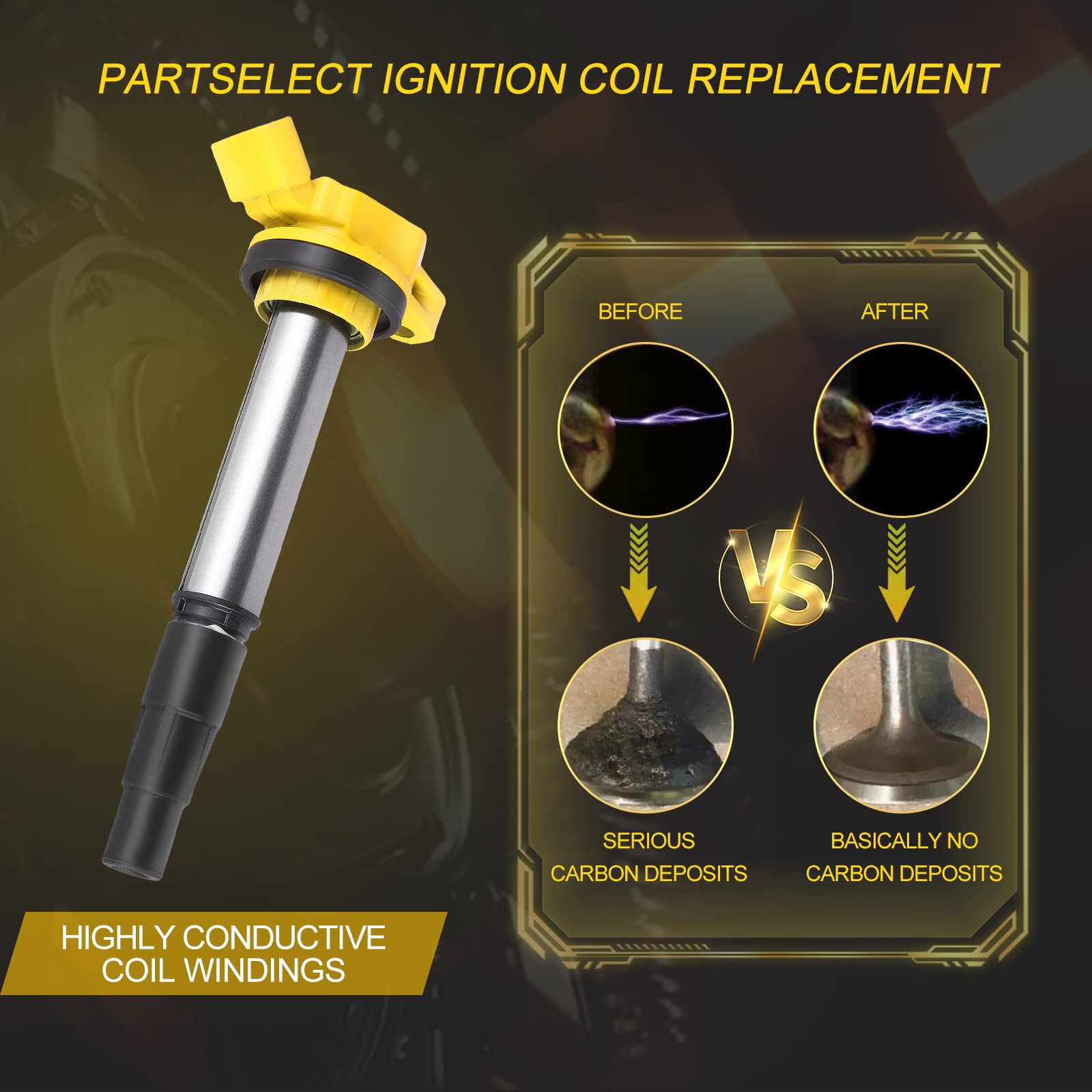 Partselect 4Pcs Ignition Coil Pack Uf596 Uf619 Replacement For Toyota Corolla 09-17, Matrix 09-14, Prius 10-15, For Lexus Ct200H