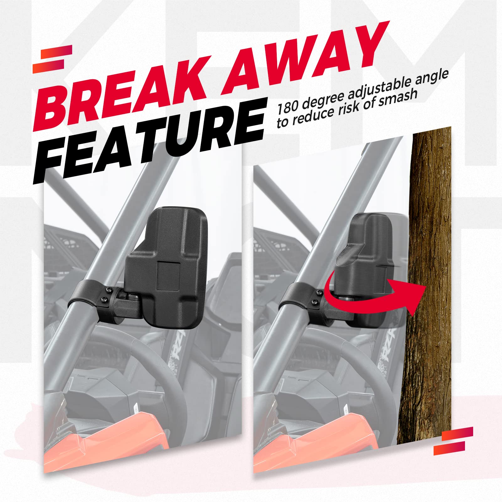 Kemimoto Utv Side Mirrors And Center Mirror With 1.6 To 2 Roll Bar Cage, Adjustable Rear View Side Mirrors Compatible With Polaris Rzr, Zforce, Commander Maverick X3, Viking, Rhino, Teryx