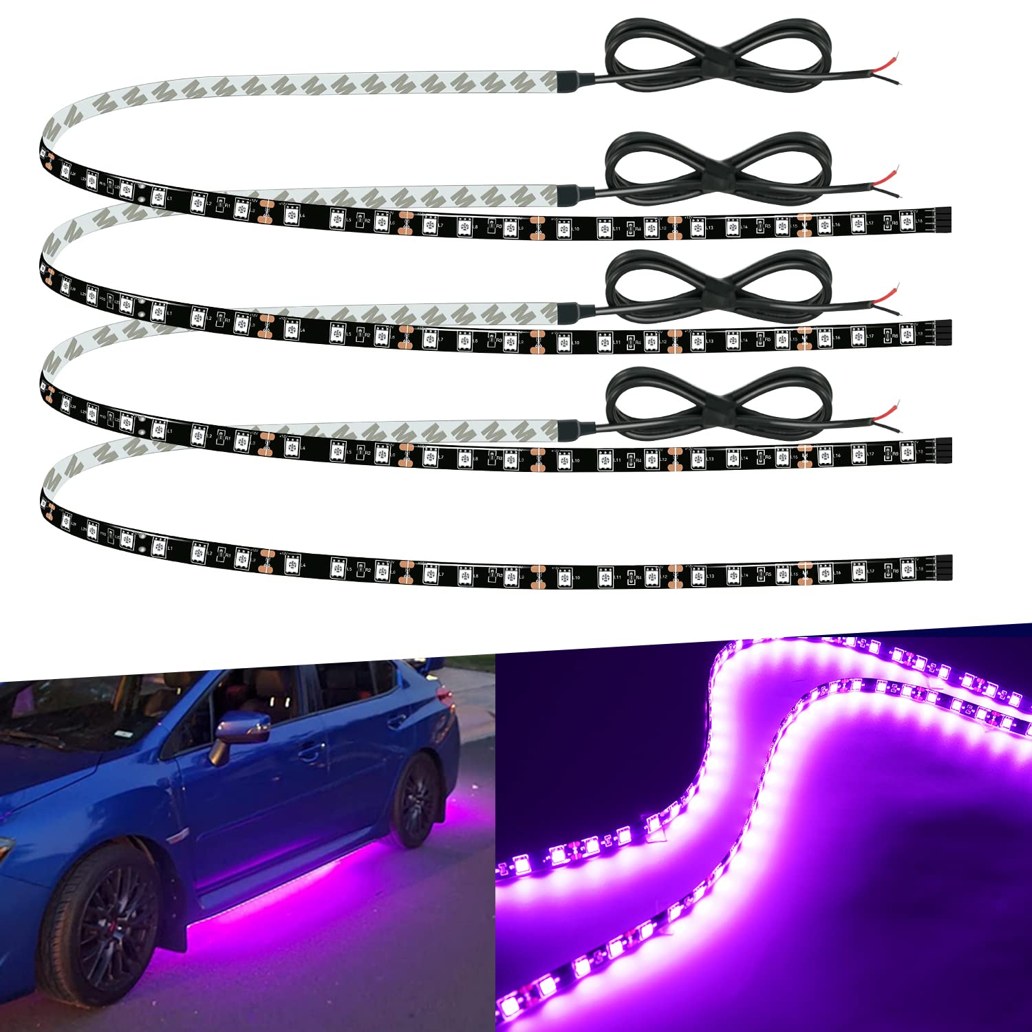 Car Led Strip Lights 24' Connectable 12V Led Light Strip For Cars Golf Cart Boat Marine Motorcycle Interior & Exterior Waterproof Led Strip Pink, 4Pack