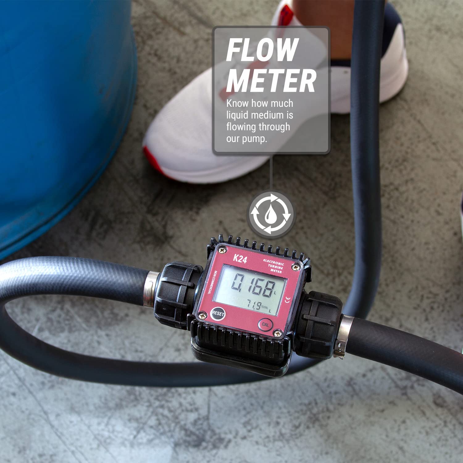 TERA PUMP TREDRUME-CH-M Telescopic Chemical Pump - Electric 55 Gal Drum Barrel Pump with Flow Meter/Ethanol/Methanol/DEF/Water (