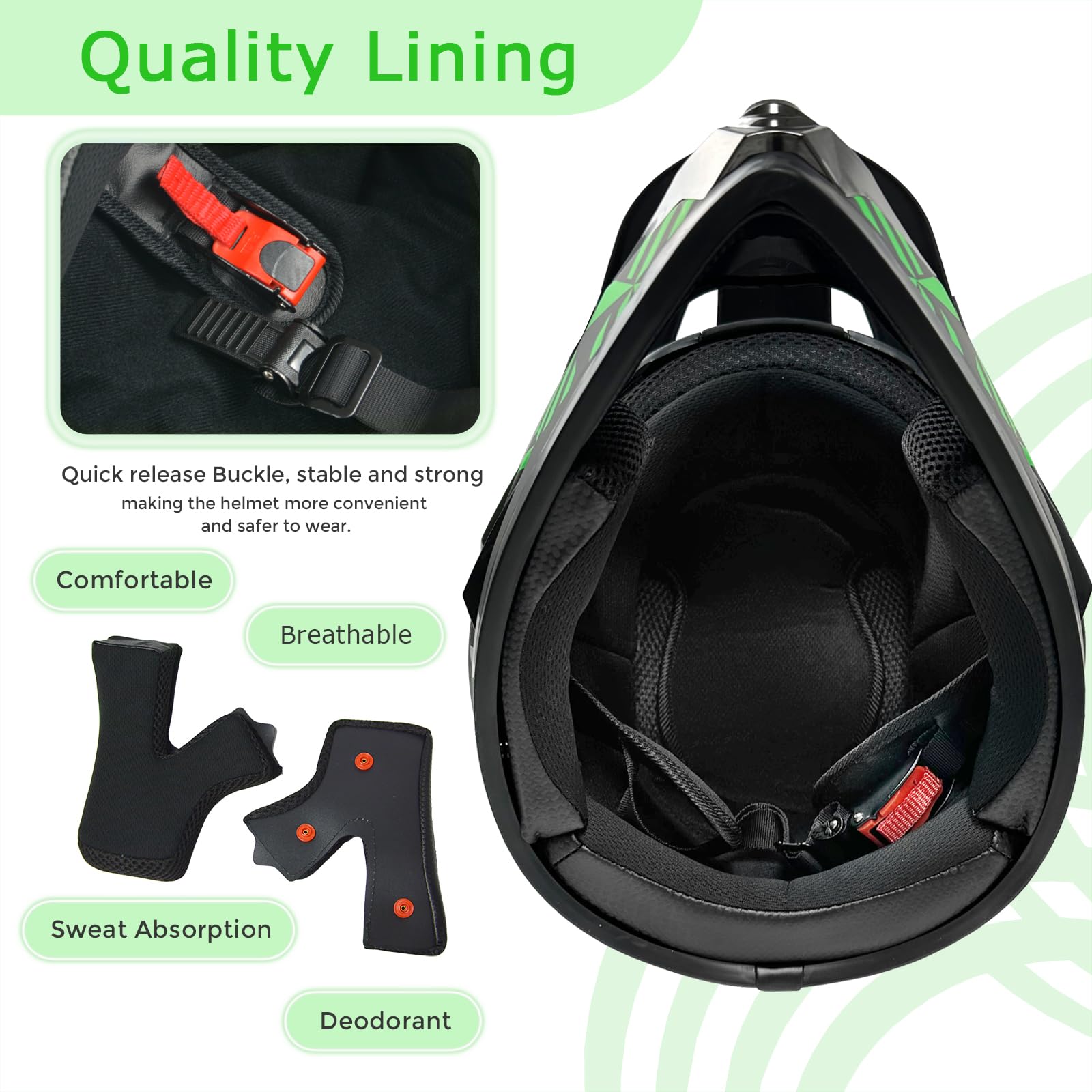 Sanqing Motocross Helmet Fashion Youth Adult Dirt Bike Helmet Unisex-Adult Dirt Bike Off-Road Mountain Bike Motorcycle Helmet Dot Approved (Gloves Goggles Face Shield) 4Pcs Set (Large, Blackgreen)