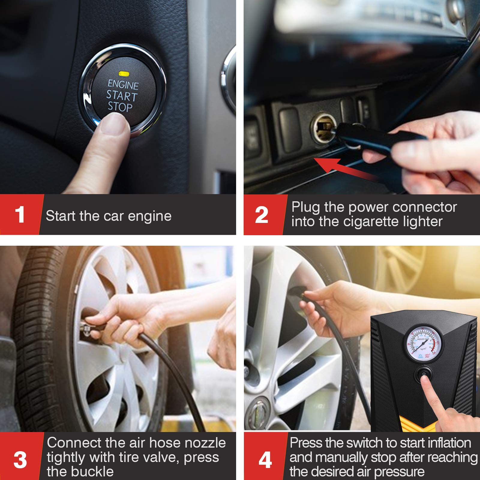 Stdy Car Roadside Emergency Kit, Vehicle Truck Safety Road Side Assistance Kits Auto Accessory, With Jumper Cables, Portable Air Compressor, Etc