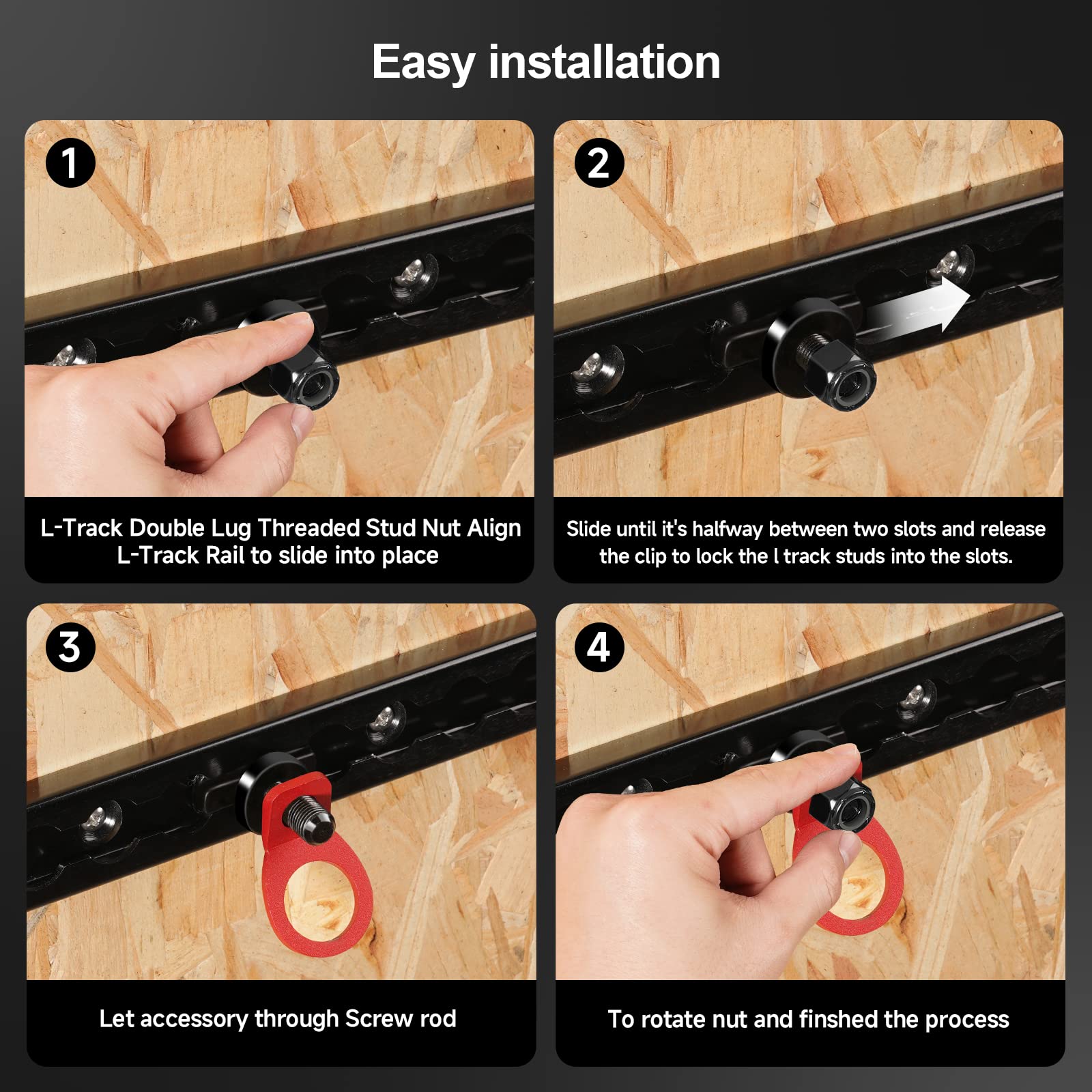 8 Pcs L-Track Double Lug Threaded Stud Nut Fitting Tie Down| Used With L Track Rail For Truck Bed,Trailer Cargo Control,Pickup,Rv,Atv,Bearing 6000 Lbs Heavy Duty Steel