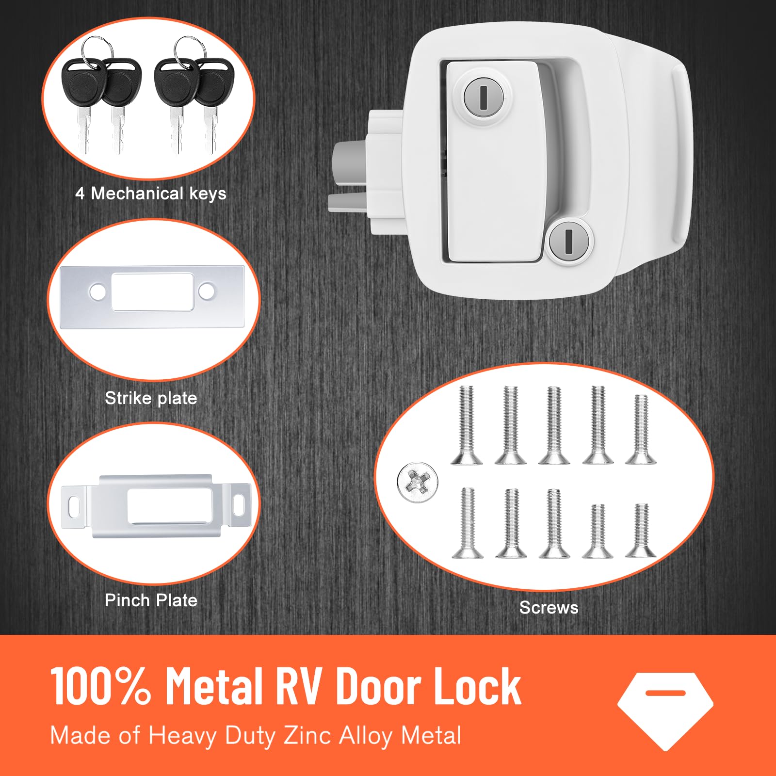 Welluck Rv Entry Door Lock W/Paddle Deadbolt, 100% Metal Camper Door Latch Handle, Zinc Alloy Rv Door Lock Replacement Kit For Camper Horse Travel Trailer Cargo Hauler, Polar White, Not Key Alike