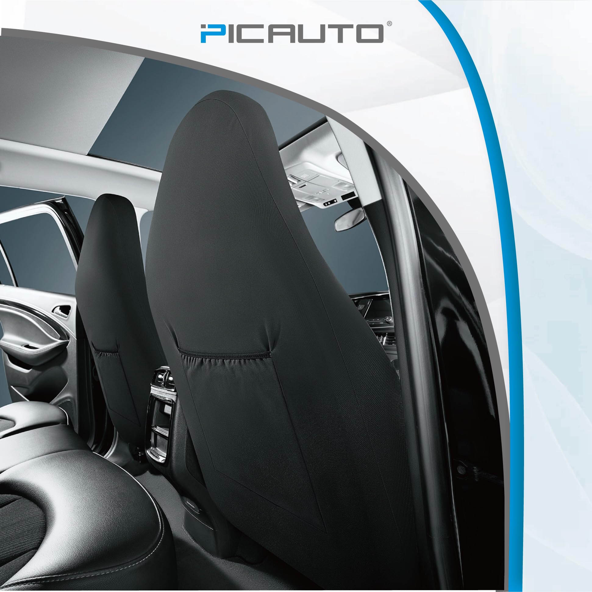 Pic Auto Leather Car Seat Covers, Sports Carbon Fiber & Mesh Design, High-Back Two Front Set, Waterproof Automotive Seat Covers,