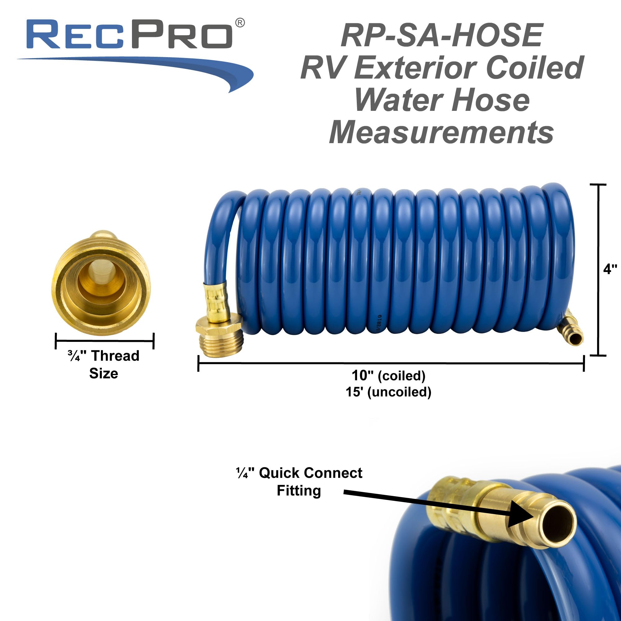Recpro Rv Blue Exterior Shower Hose | 15' Coiled Hose | Optional Flexible Quick Connect Sprayer | Uv Resistant (With Sprayer)