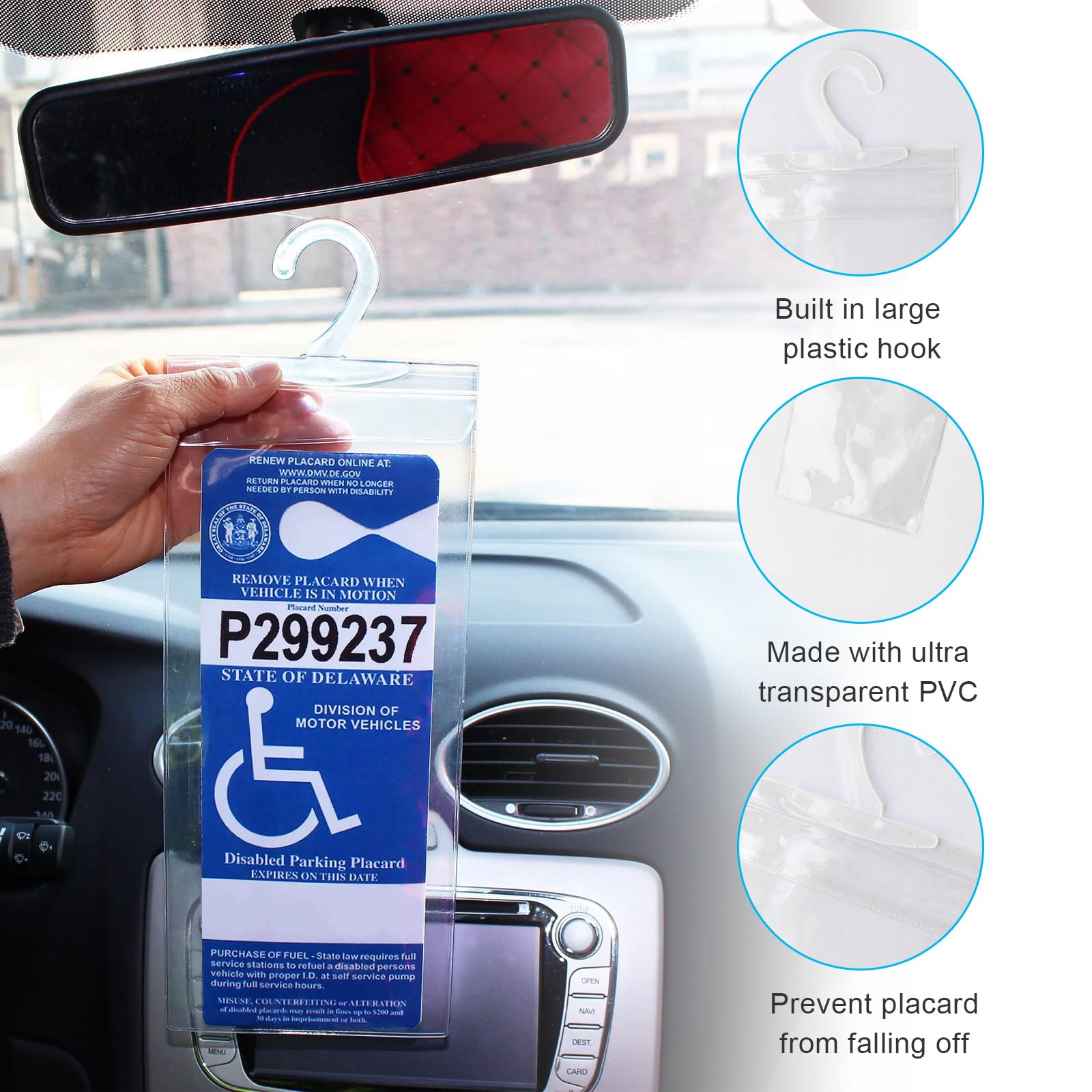 Povtii Handicap Placard Holder, 11.6 ''    5 '' Ultra Transparent Disabled Permit Protective Cover For Sun Visor, Universal Car