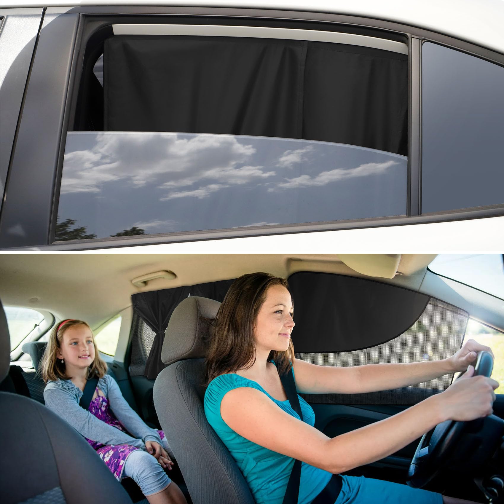 Roberly 4 PCS Magnetic Double Layer Car Window Shade for Baby, 19.7 x 18.9 Front Side Sun Shade 26.4 x 18.1 Rear Curtain