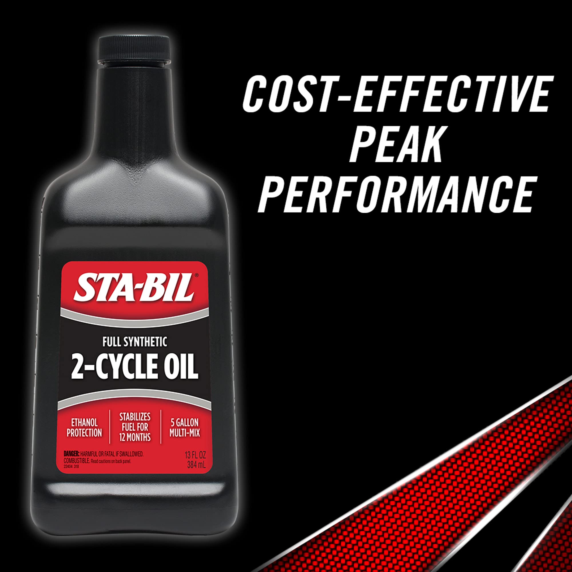 Sta-Bil Full Synthetic 2-Cycle Oil - With Fuel Stabilizer For Up To 12 Months Protection - 5 Gallon Multi-Mix - 50:1/40:1 Mix Ratios - Low Smoke Formula, 13 Fl. Oz. (22404)