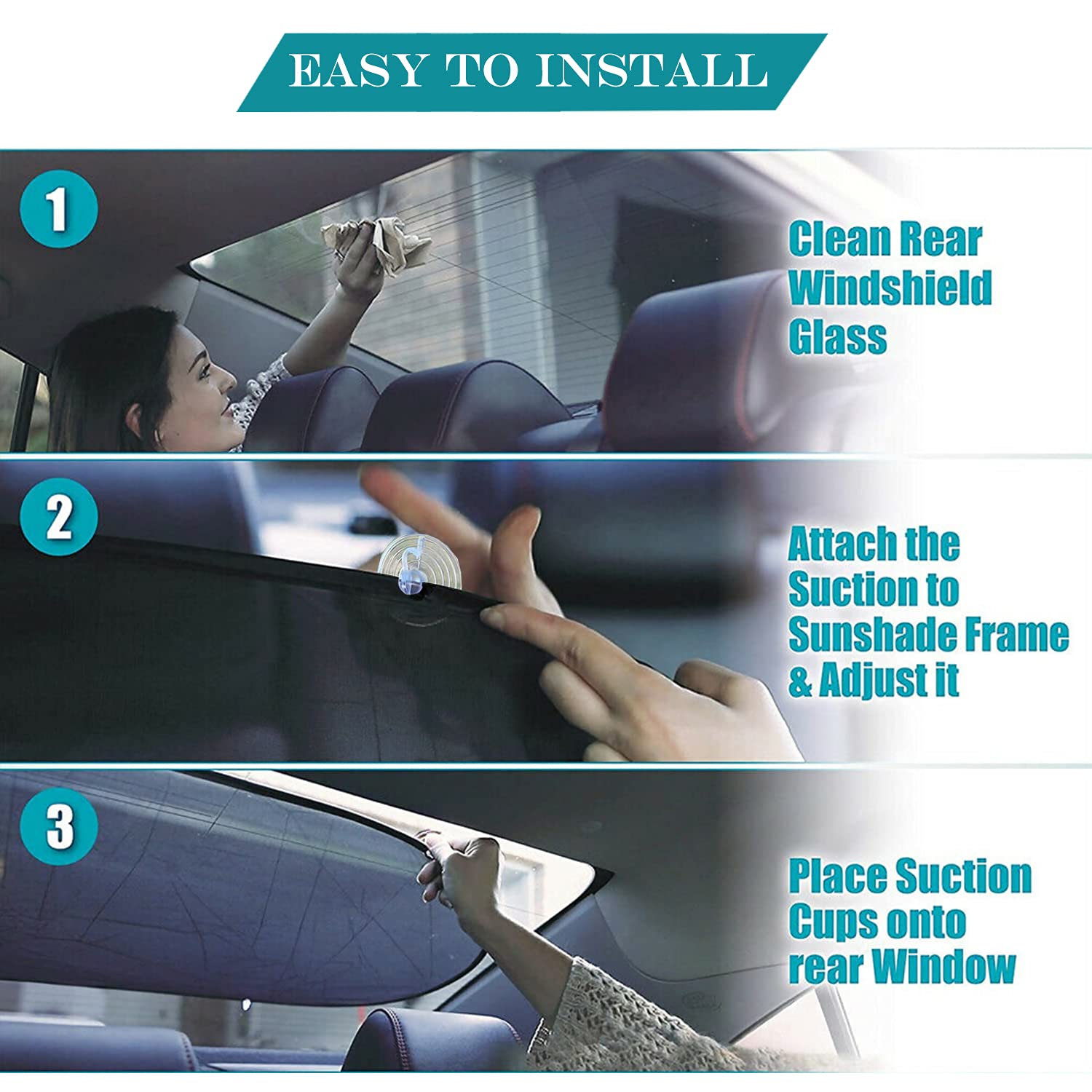 IC ICLOVER Car Sun Shade, UV Protection Folding Auto Rear Window Sunshade, 39 x 20 Inch Universal Mesh Back Window Visor with Su