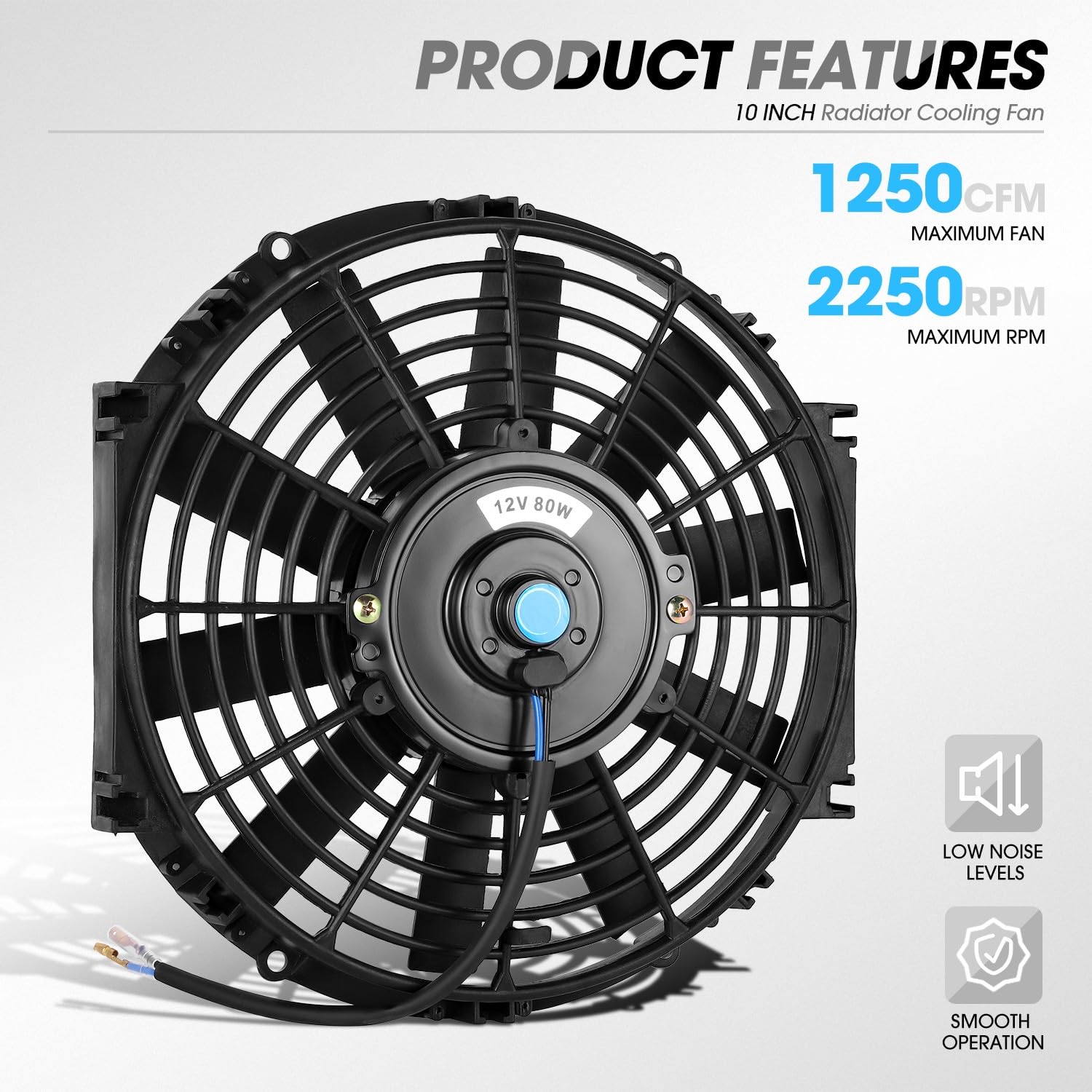 Dna Motoring 10Inch Electric Radiator Cooling Fan Thermostat Wiring Switch Relay Kit, Universal High Performance Slim Fan Push P